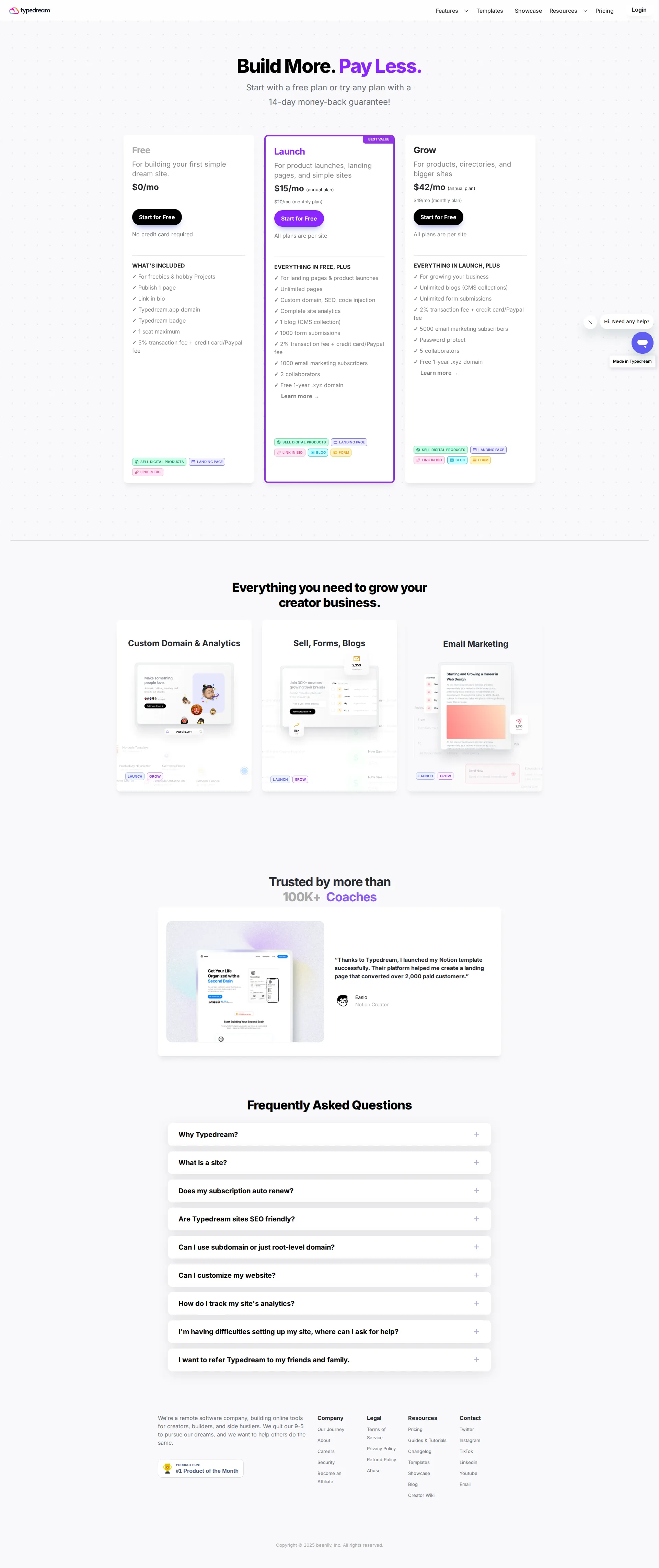 Typedream Pages pricing page screenshot