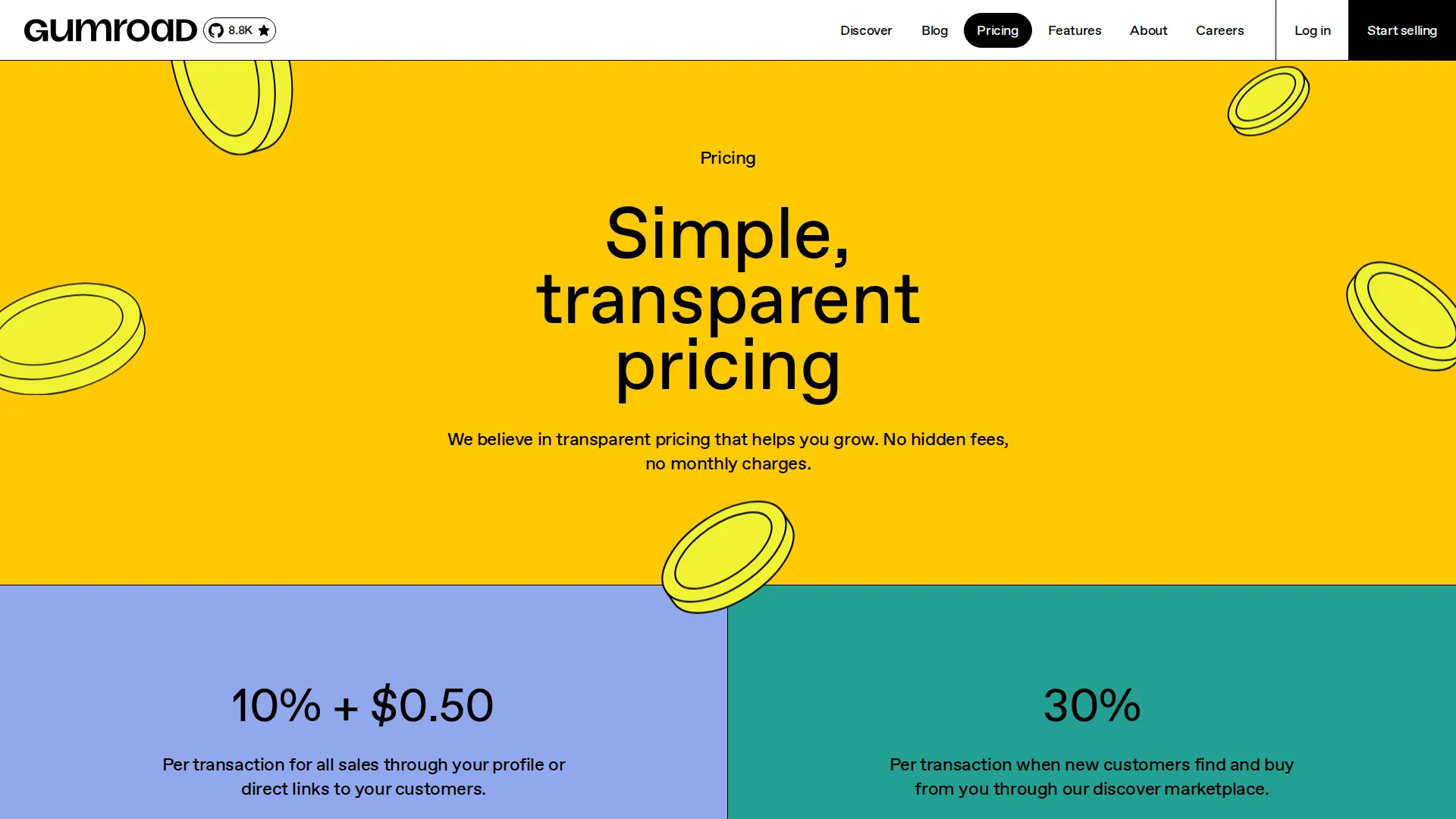 Gumroad pricing page screenshot