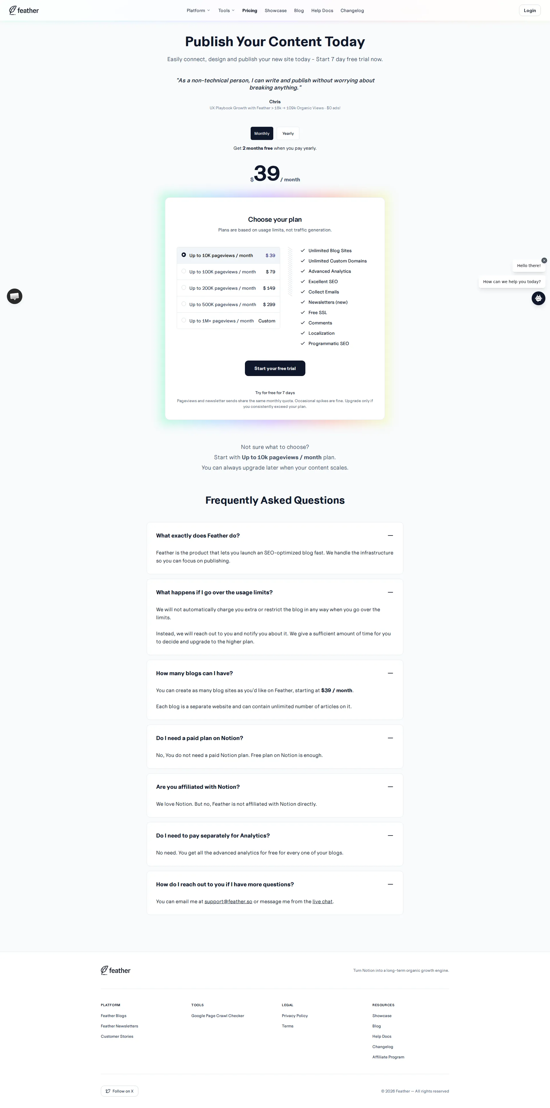 Feather pricing page screenshot