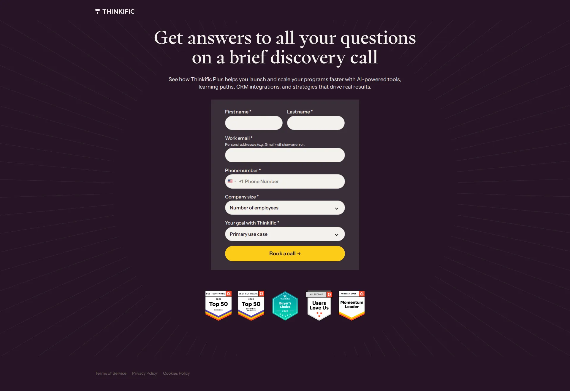 Thinkific Plus pricing page screenshot