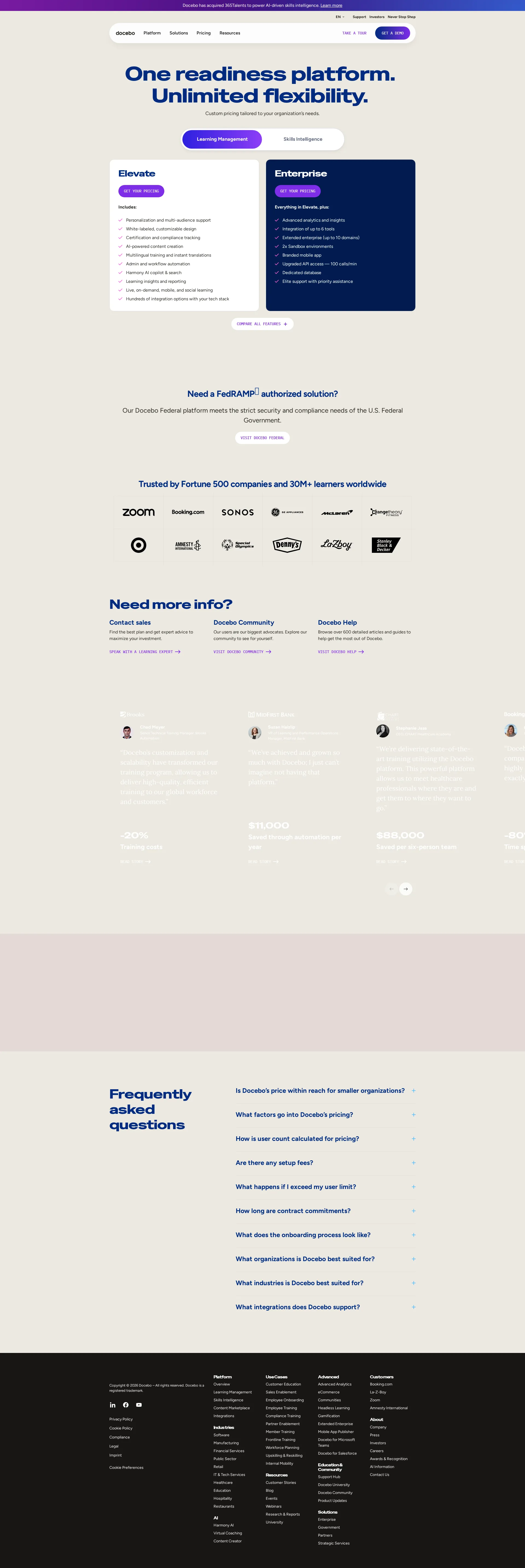 Docebo pricing page screenshot