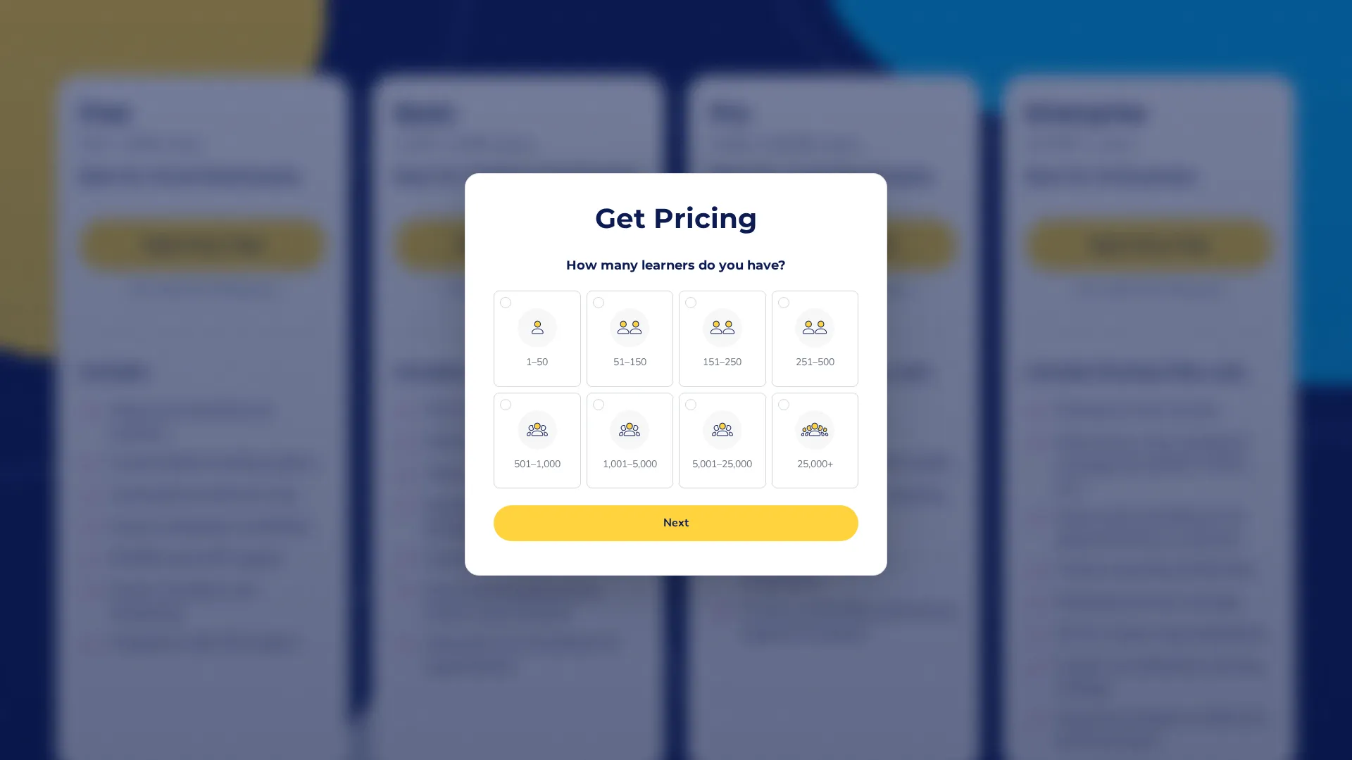 Absorb LMS pricing page screenshot