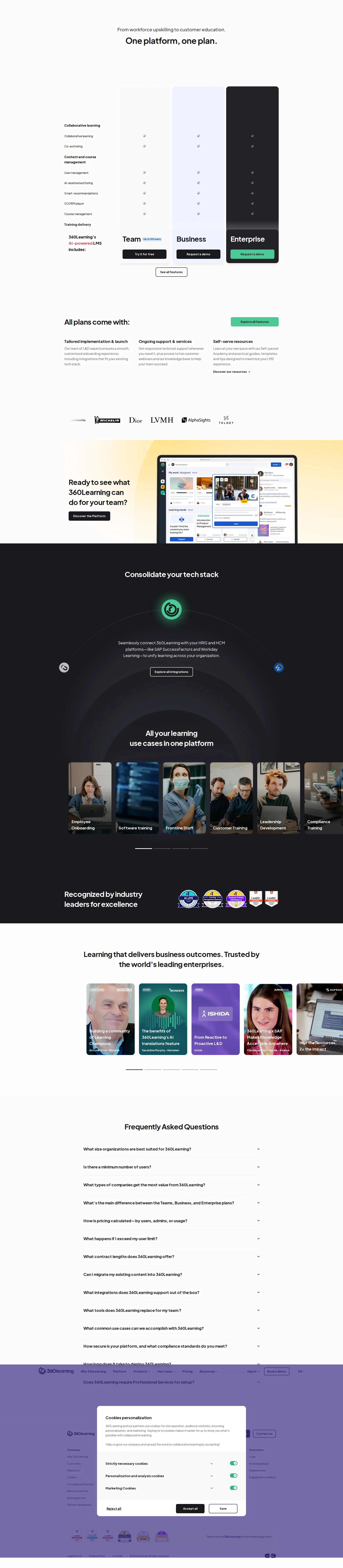 360Learning pricing page screenshot