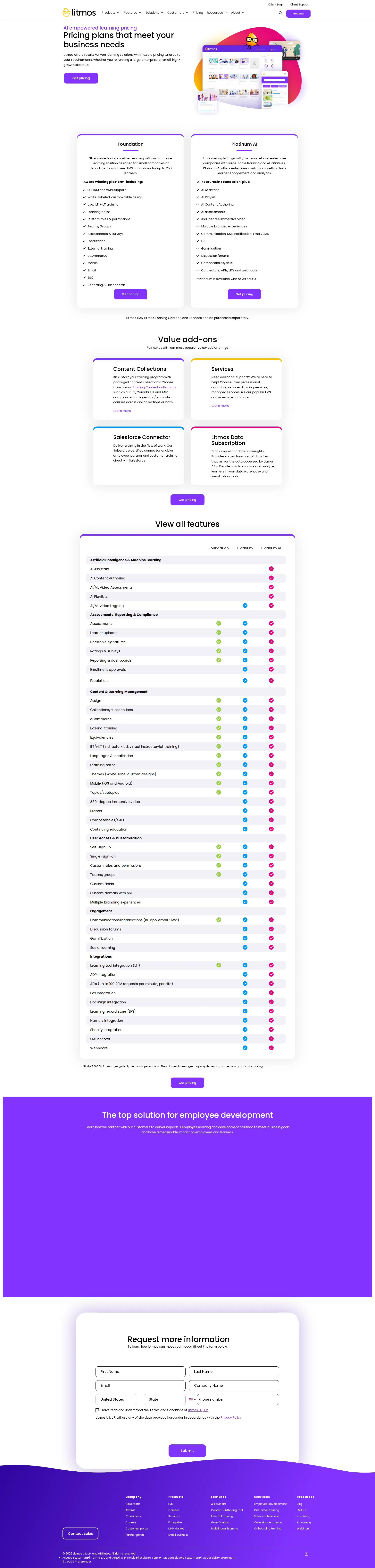 SAP Litmos pricing page screenshot