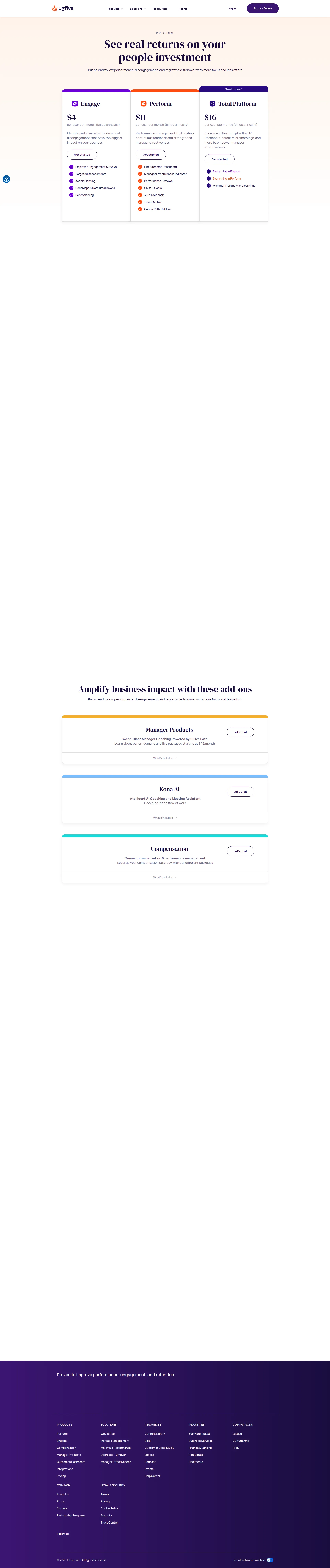 15Five pricing page screenshot