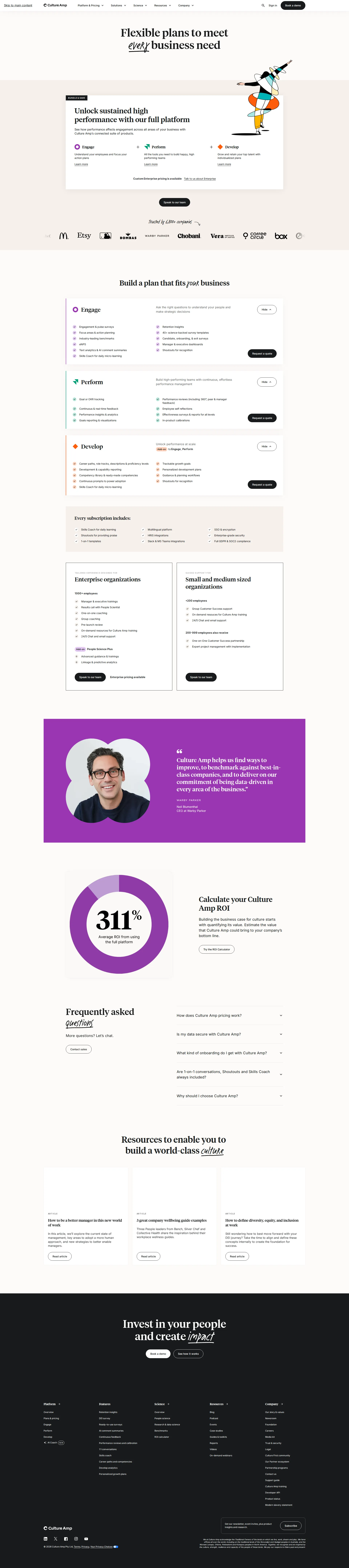 Culture Amp pricing page screenshot