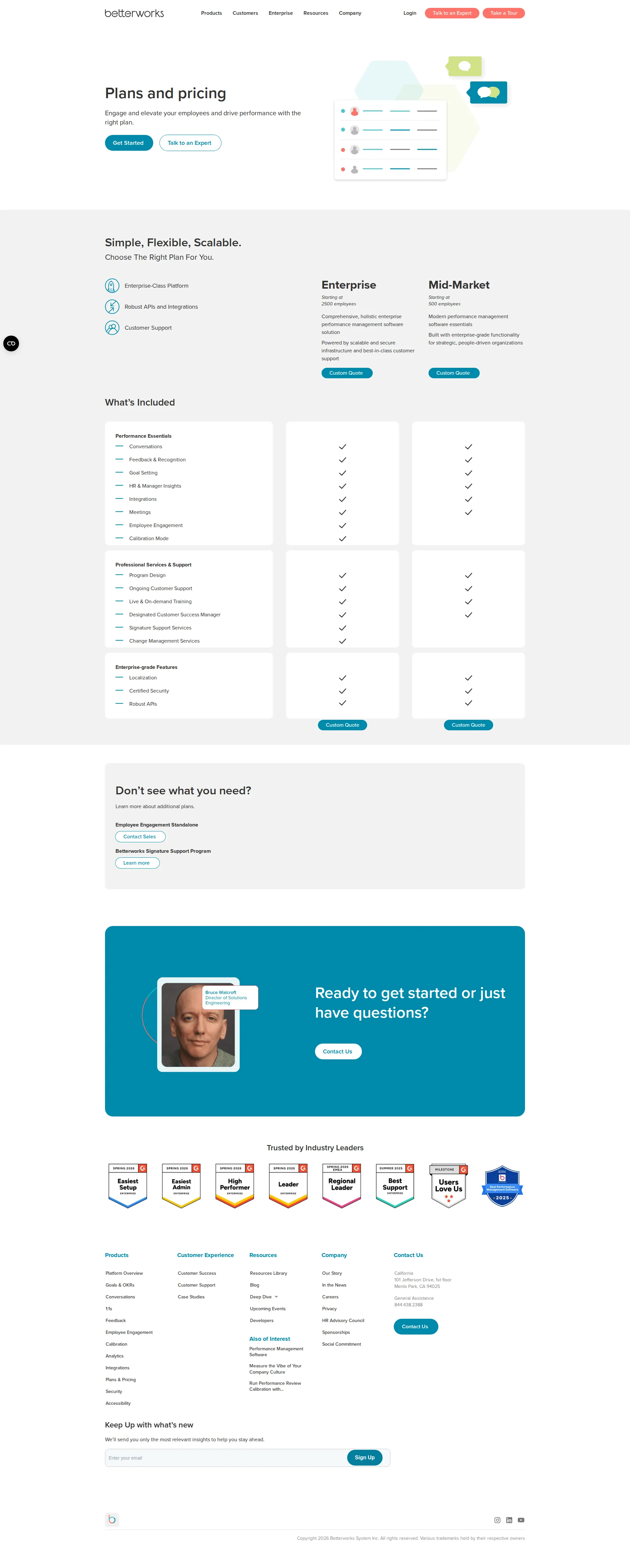 Betterworks pricing page screenshot
