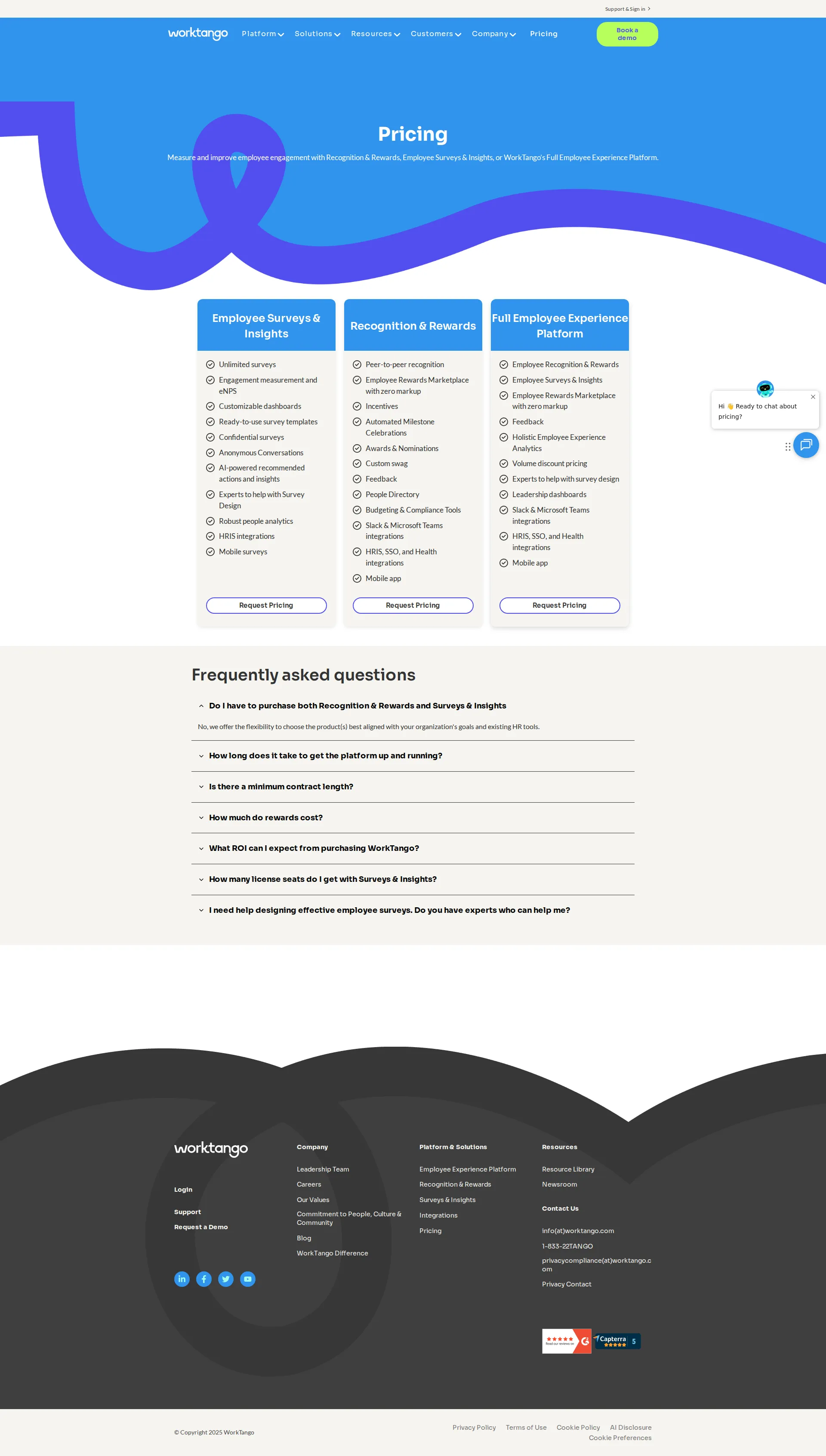 WorkTango pricing page screenshot
