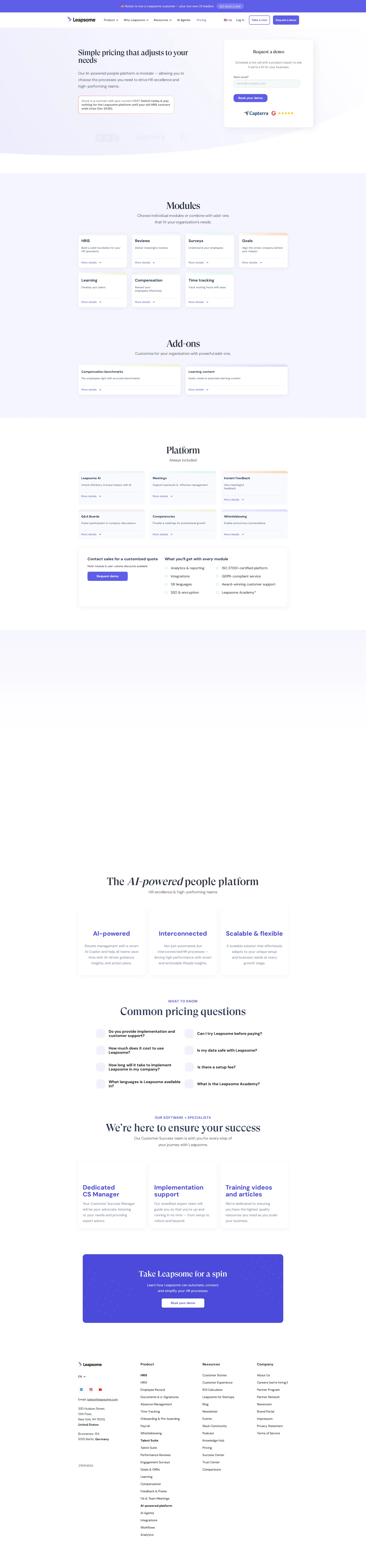 Leapsome pricing page screenshot
