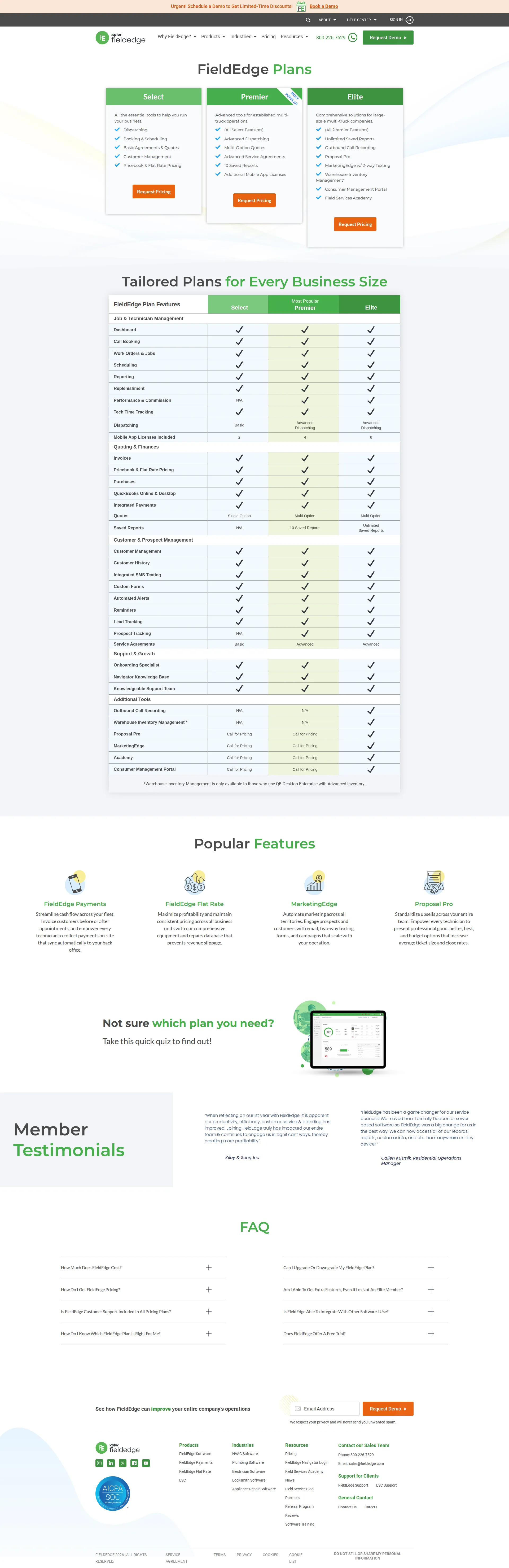FieldEdge pricing page screenshot