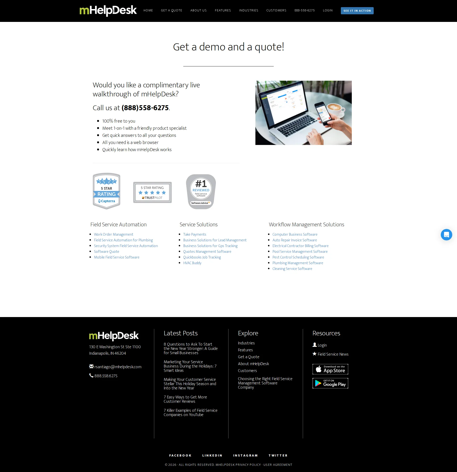 mHelpDesk pricing page screenshot
