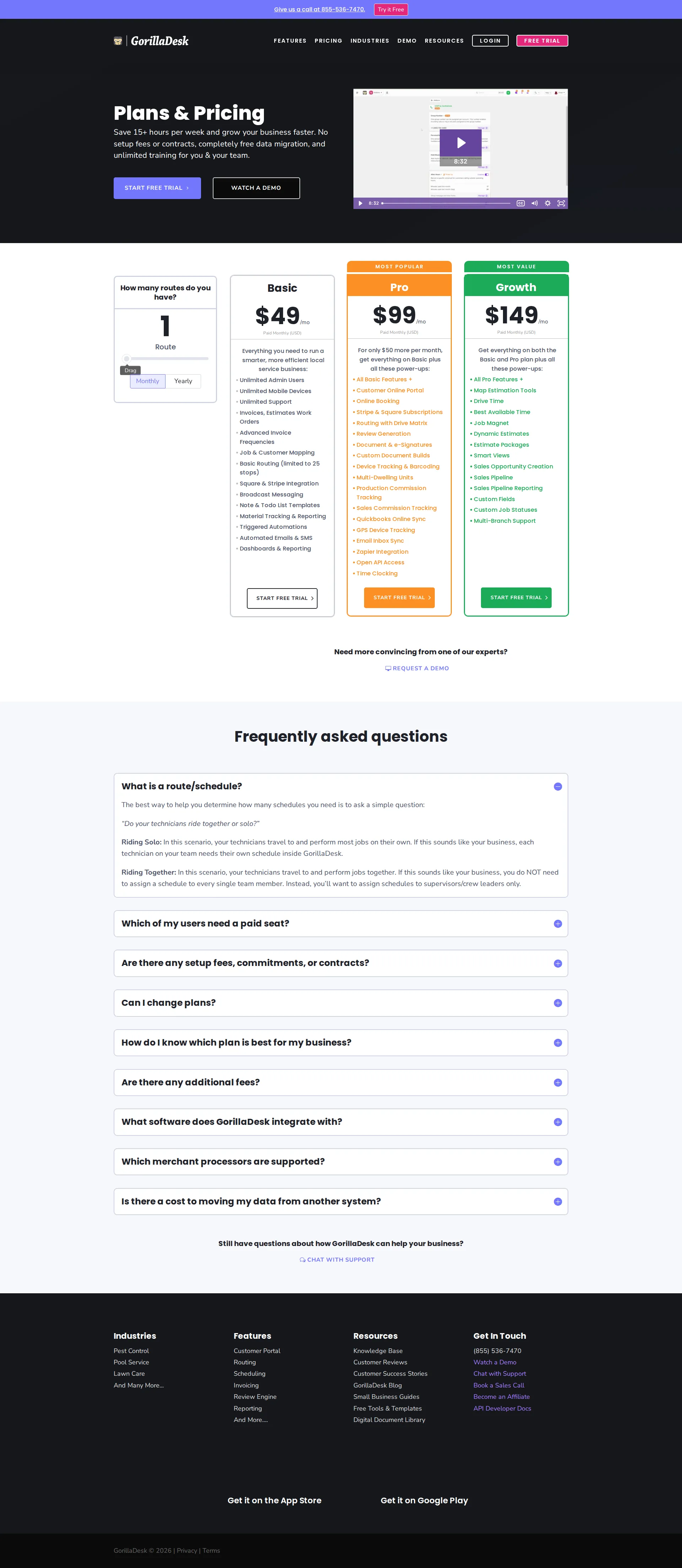 GorillaDesk pricing page screenshot