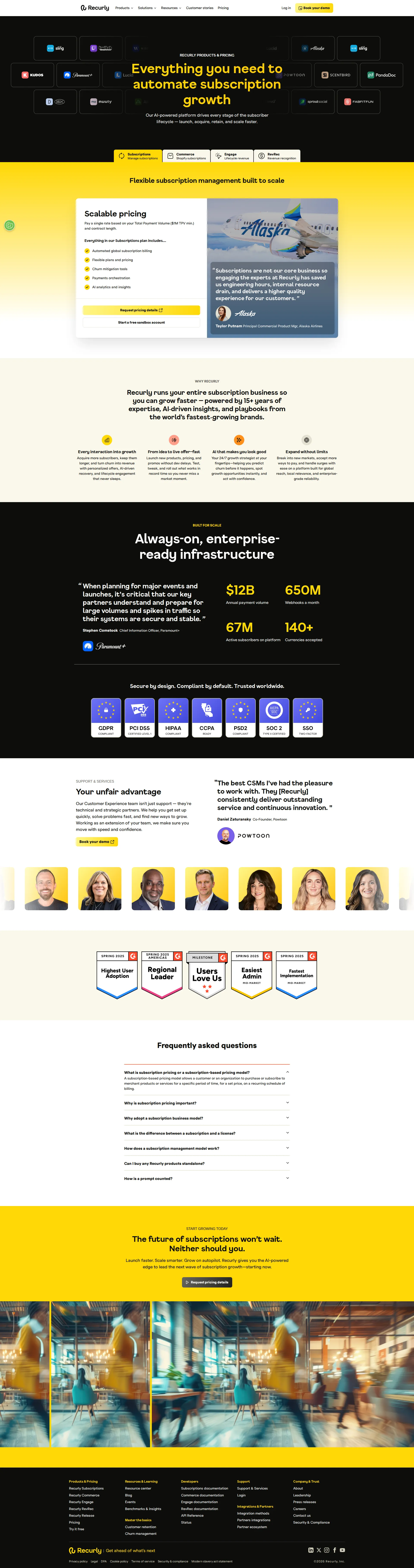Recurly pricing page screenshot