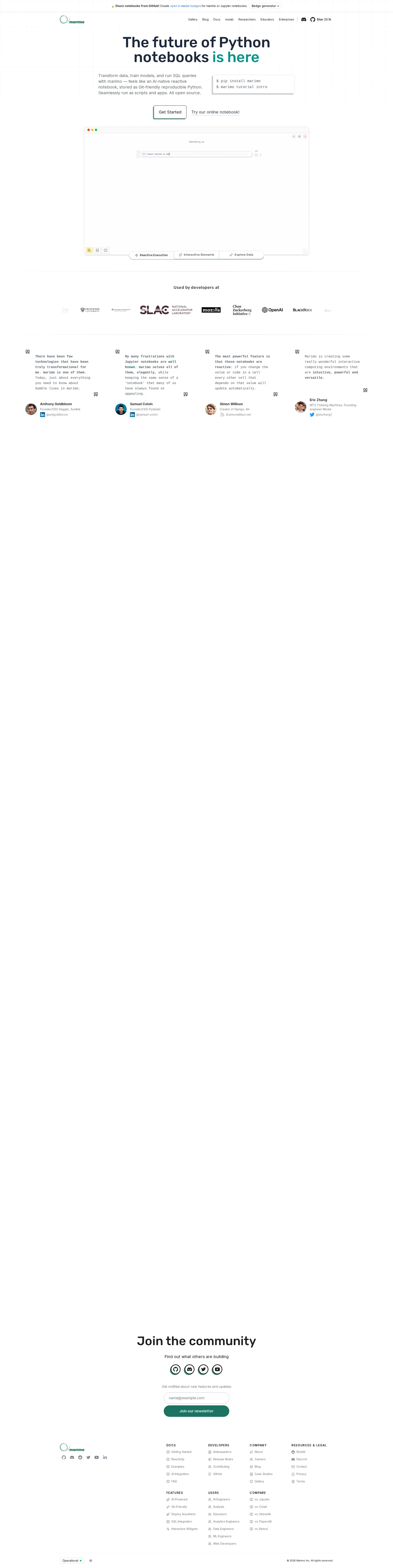 Marimo pricing page screenshot