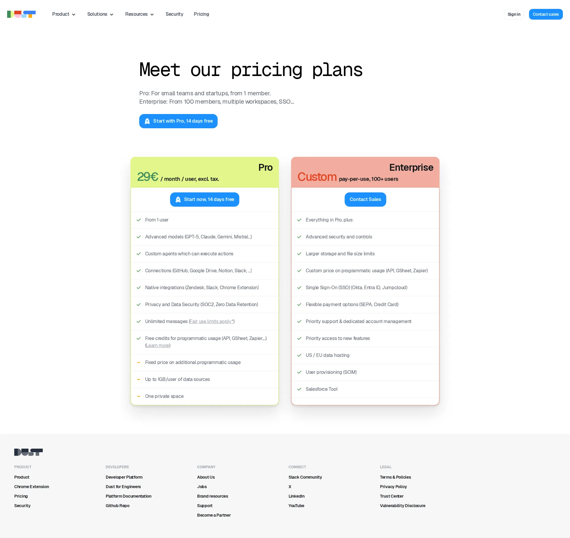 Dust.tt pricing page screenshot