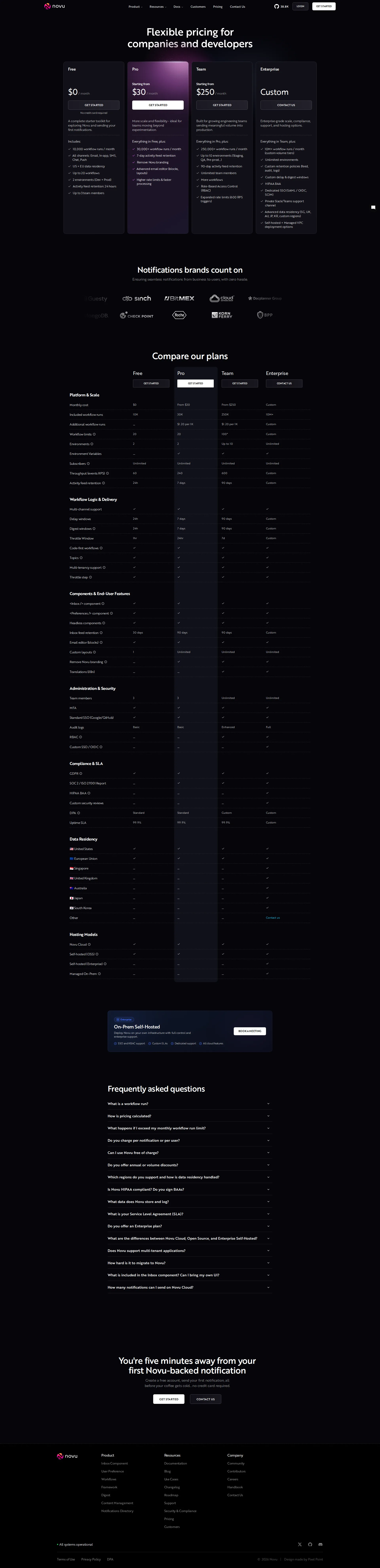 Novu pricing page screenshot