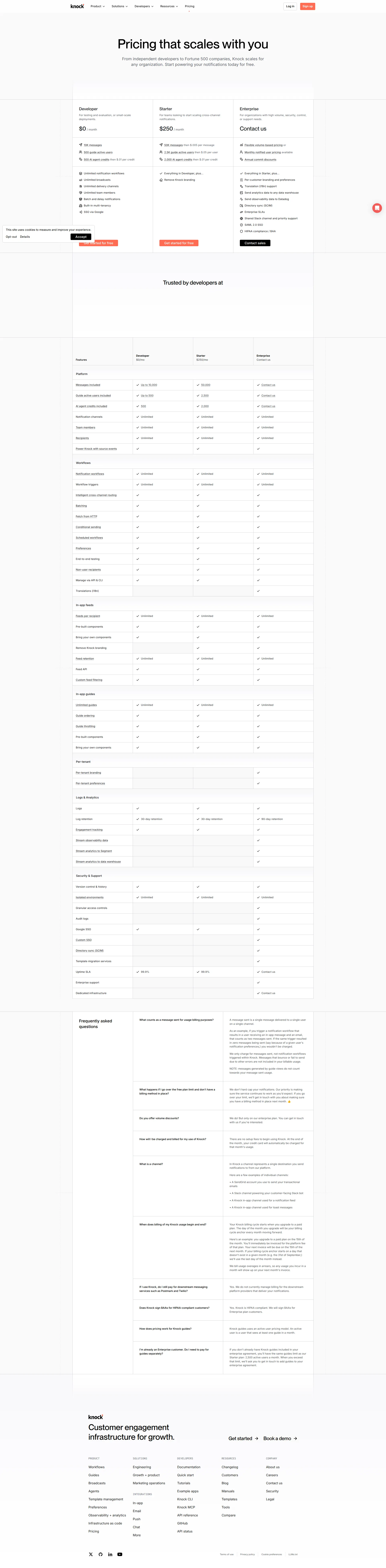Knock pricing page screenshot