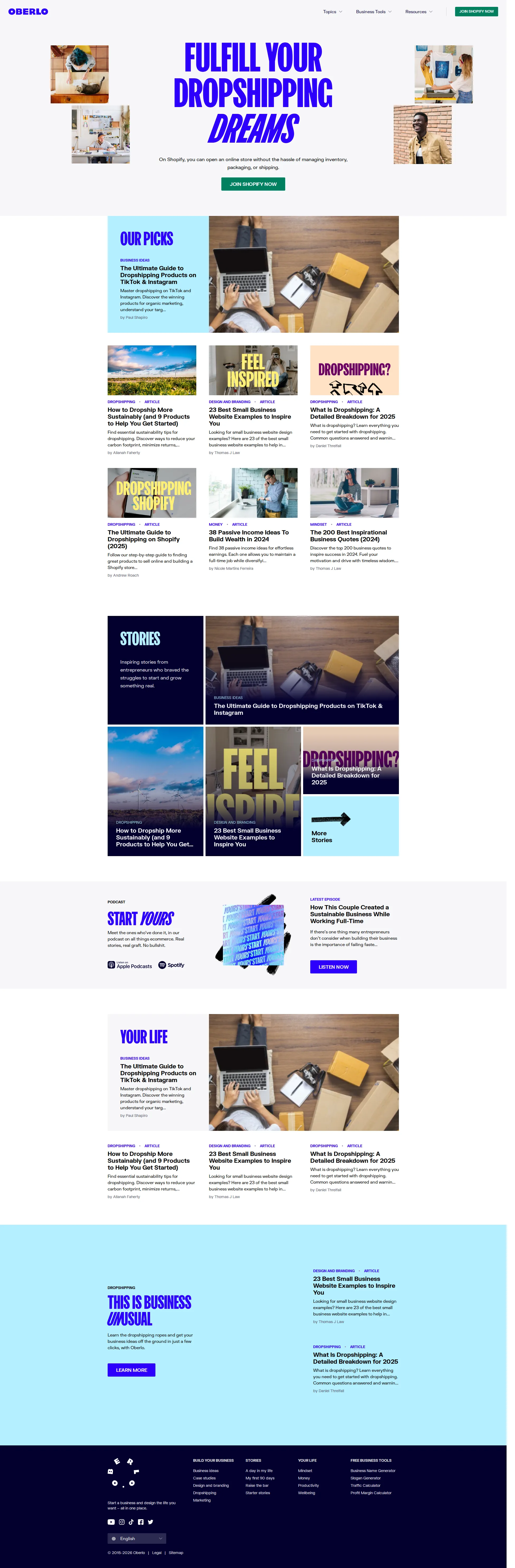 Oberlo pricing page screenshot