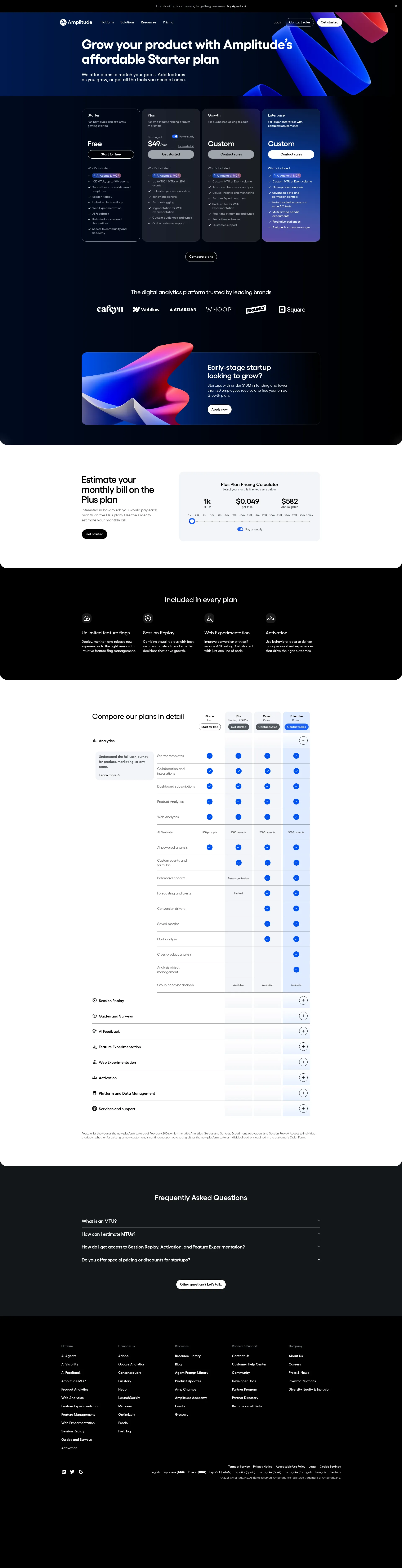 Amplitude pricing page screenshot