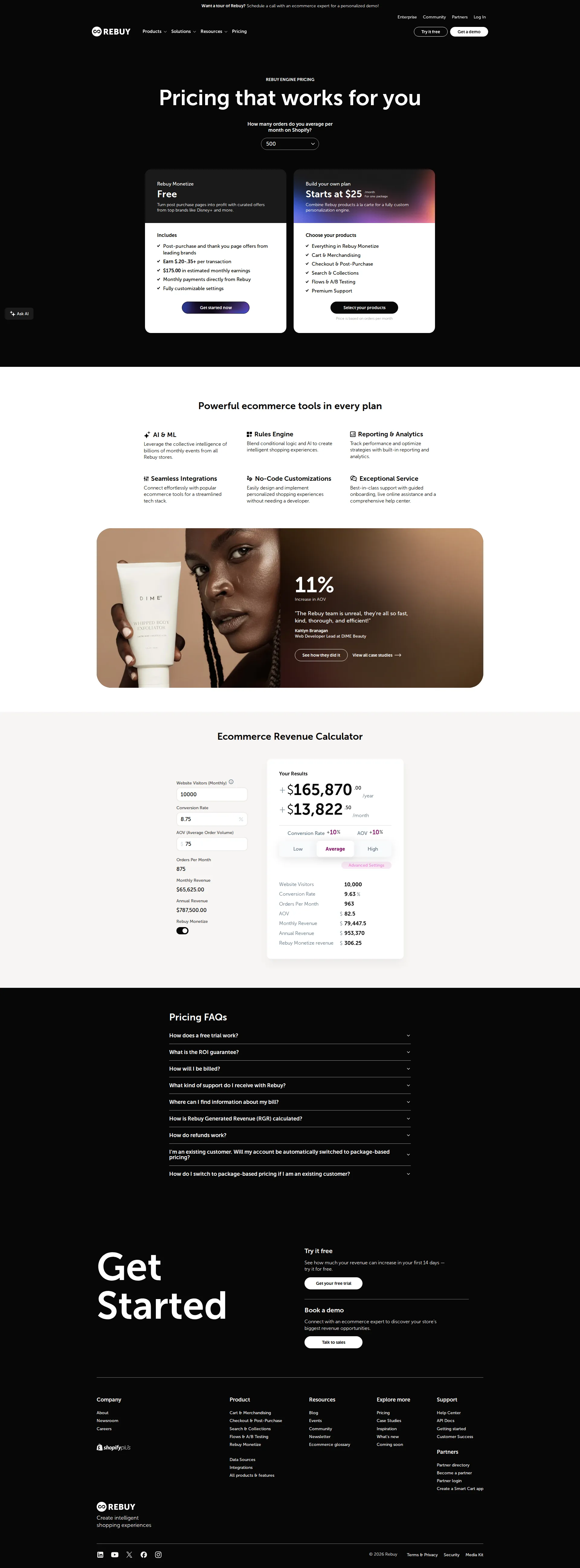 Rebuy pricing page screenshot