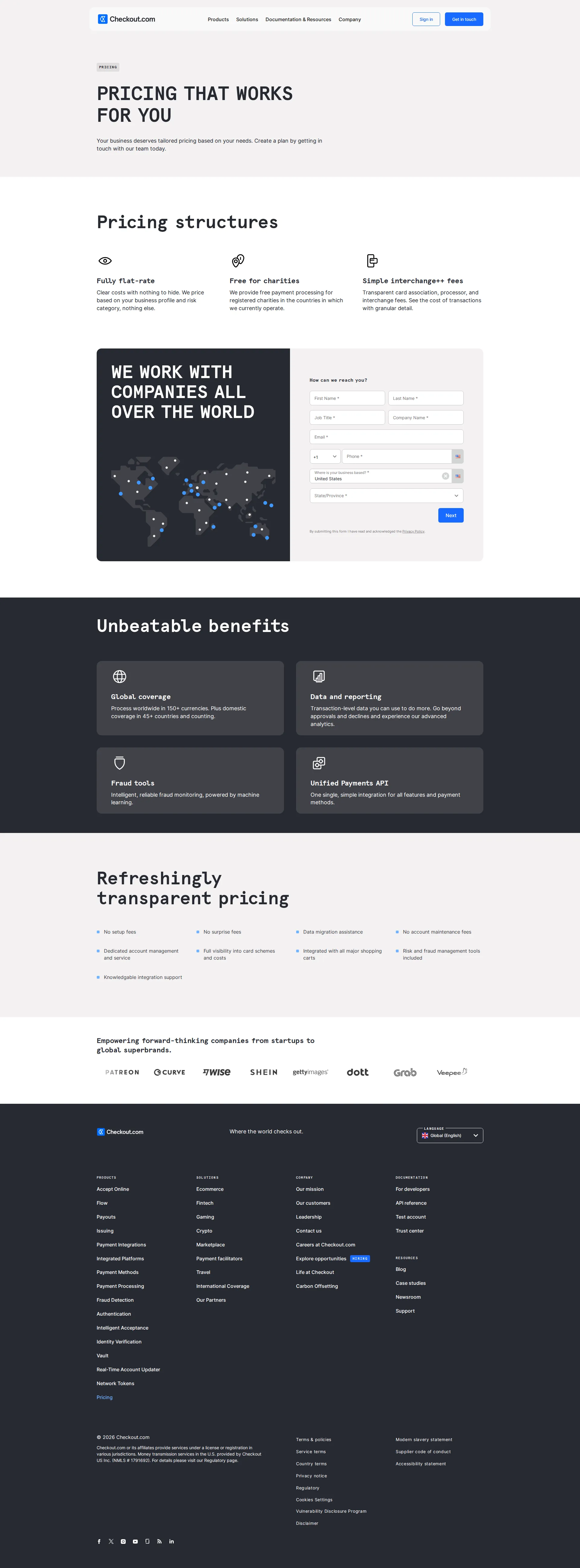 Checkout.com pricing page screenshot