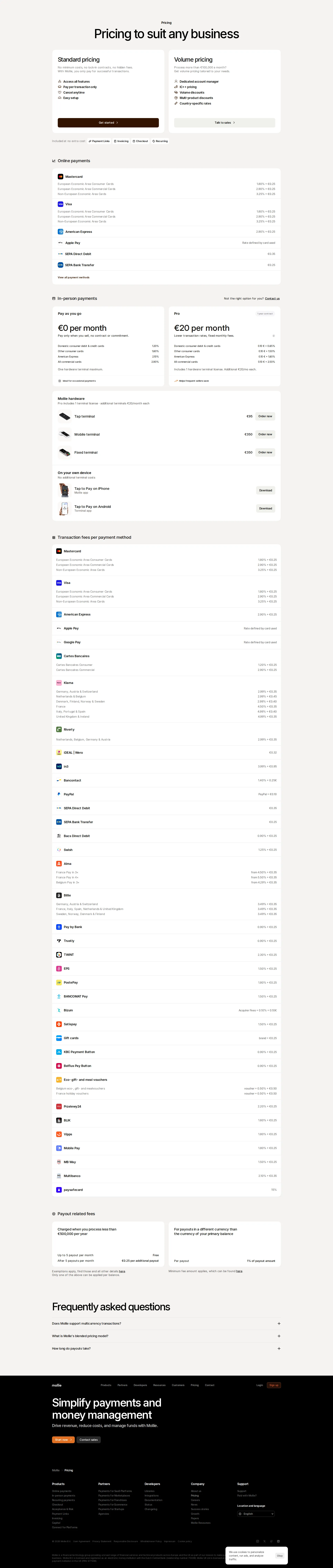 Mollie pricing page screenshot