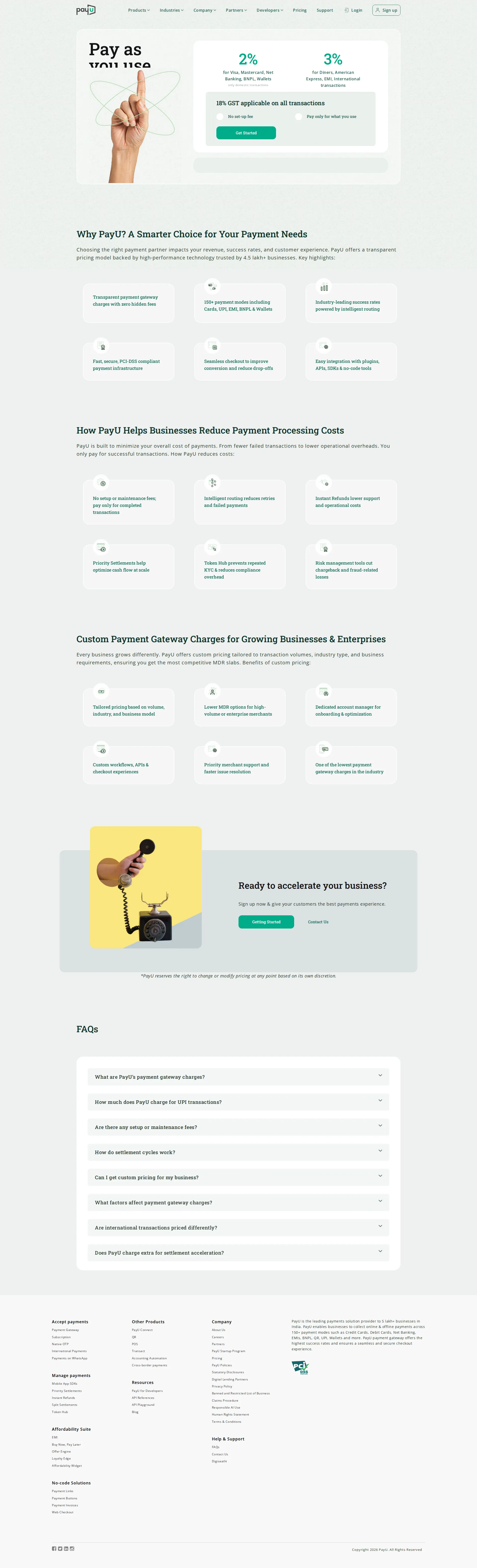 PayU pricing page screenshot