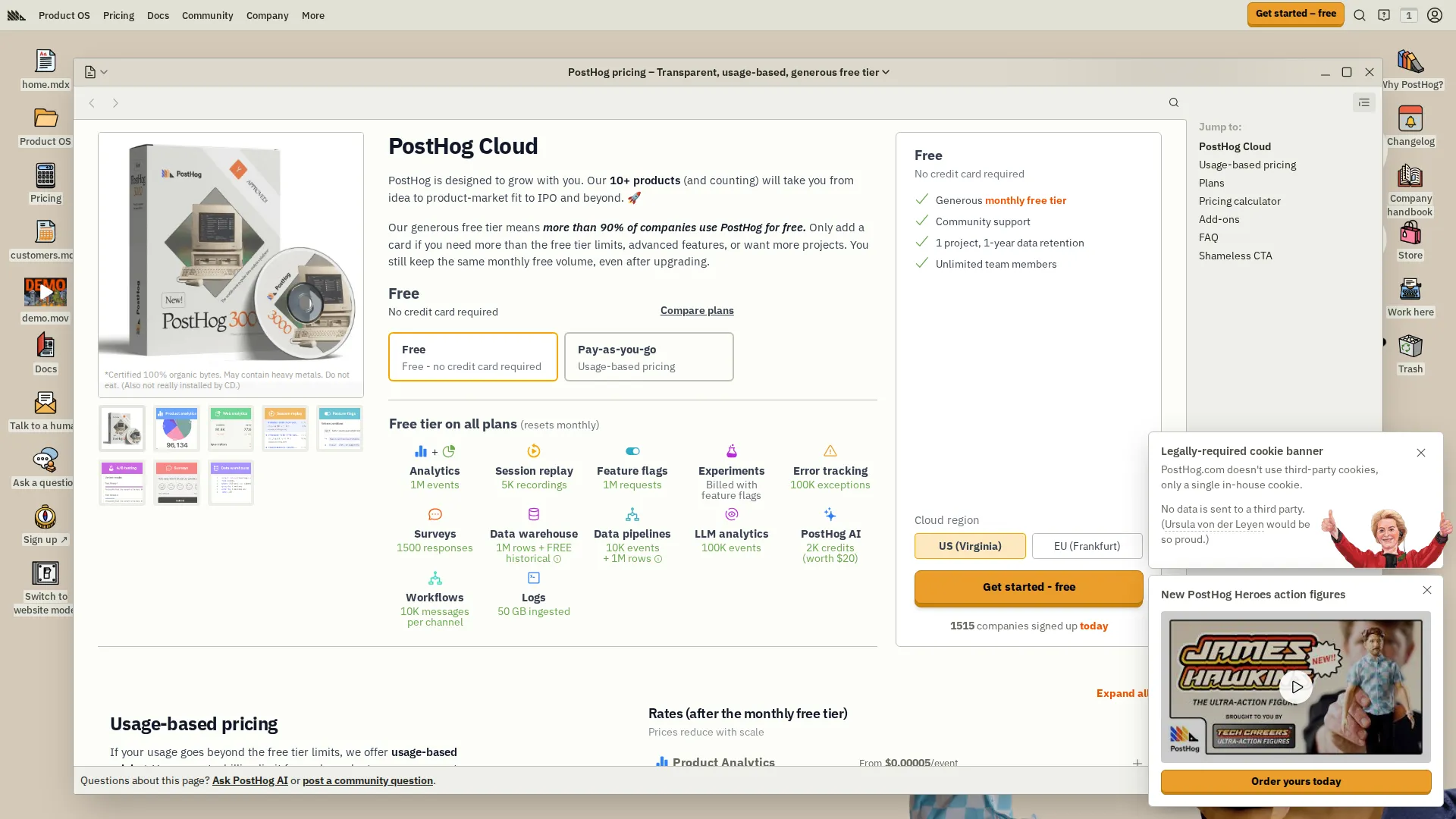 PostHog pricing page screenshot