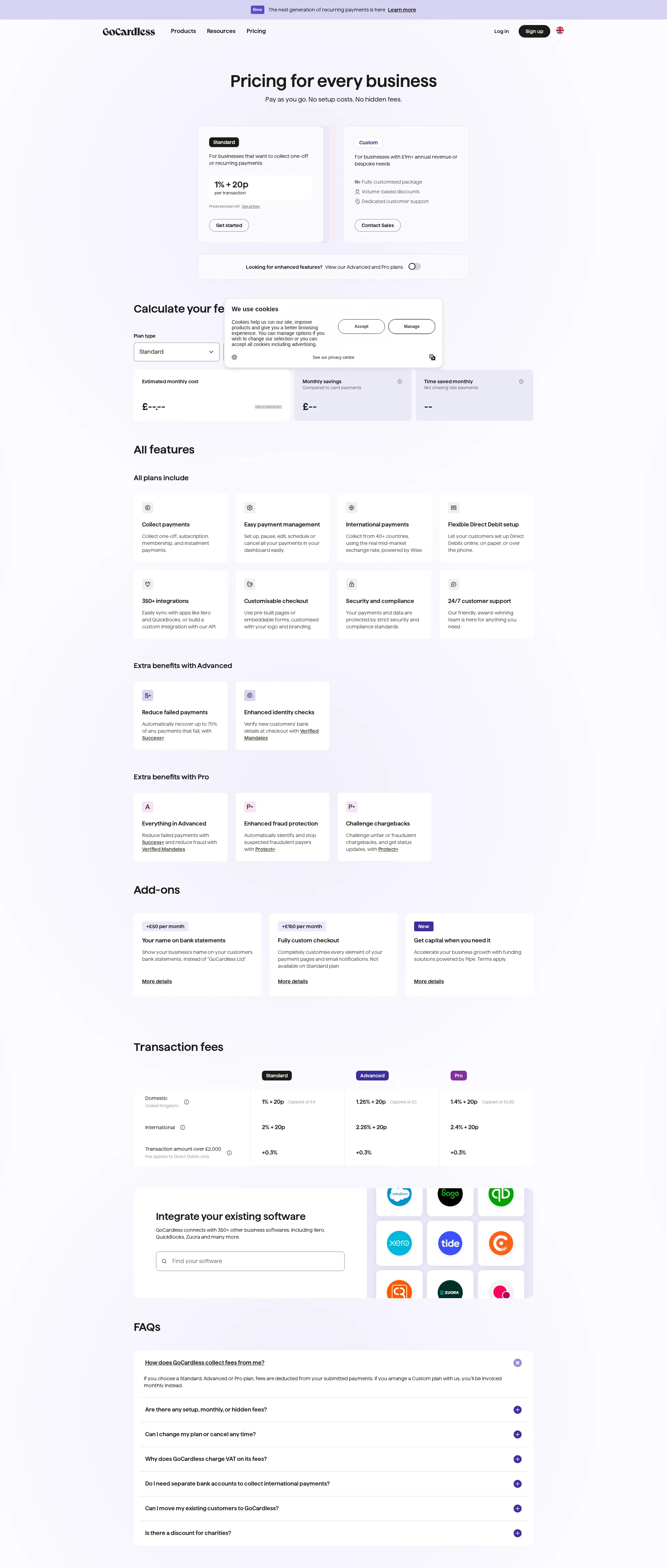 GoCardless pricing page screenshot
