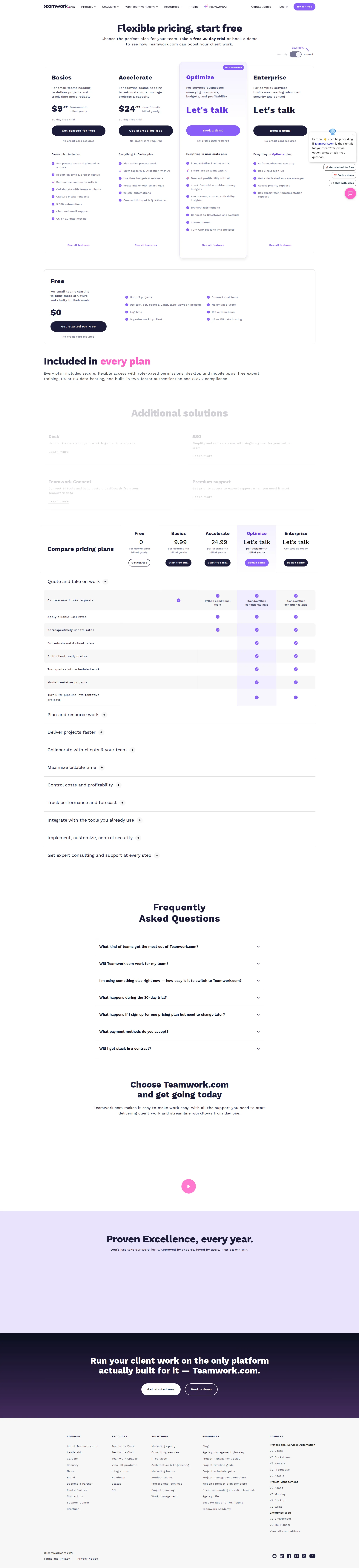 Teamwork pricing page screenshot