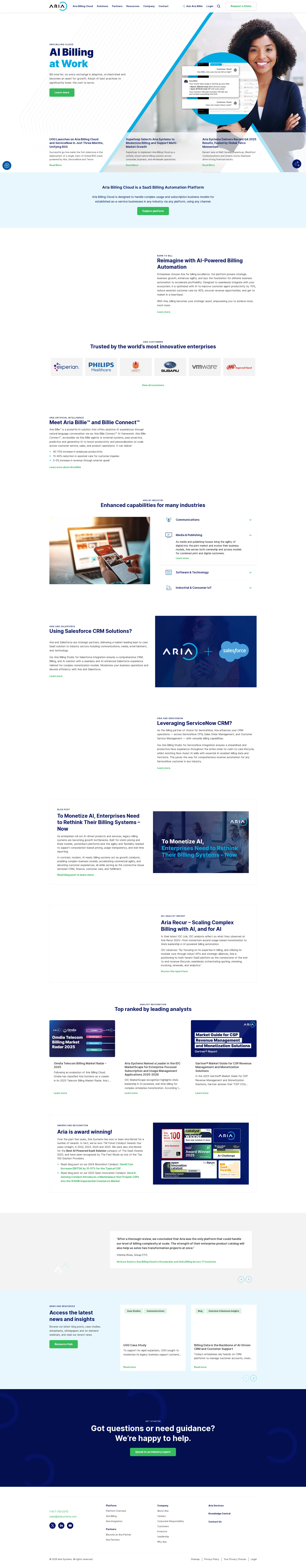 Aria Systems pricing page screenshot