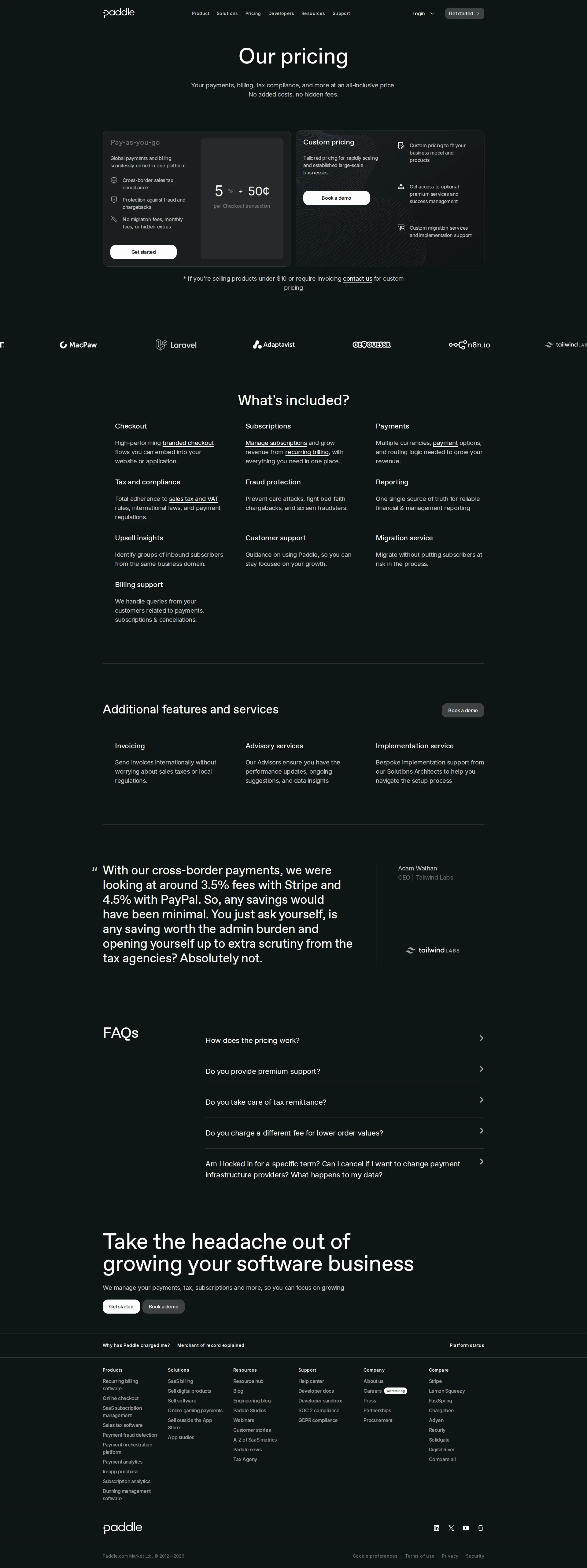 Paddle Billing pricing page screenshot
