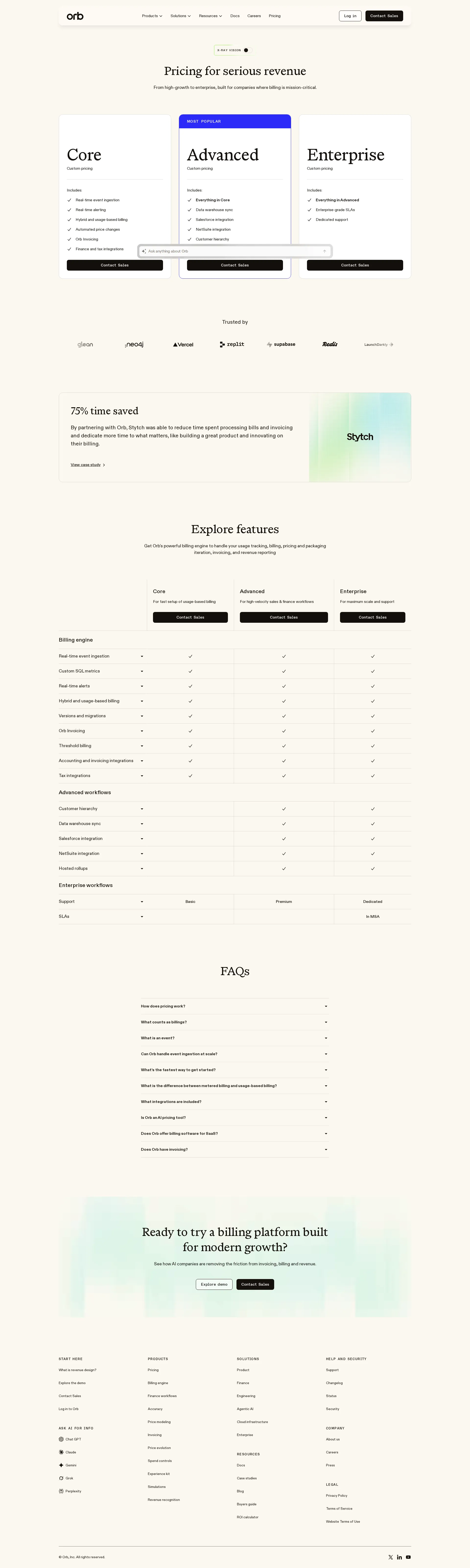 Orb pricing page screenshot