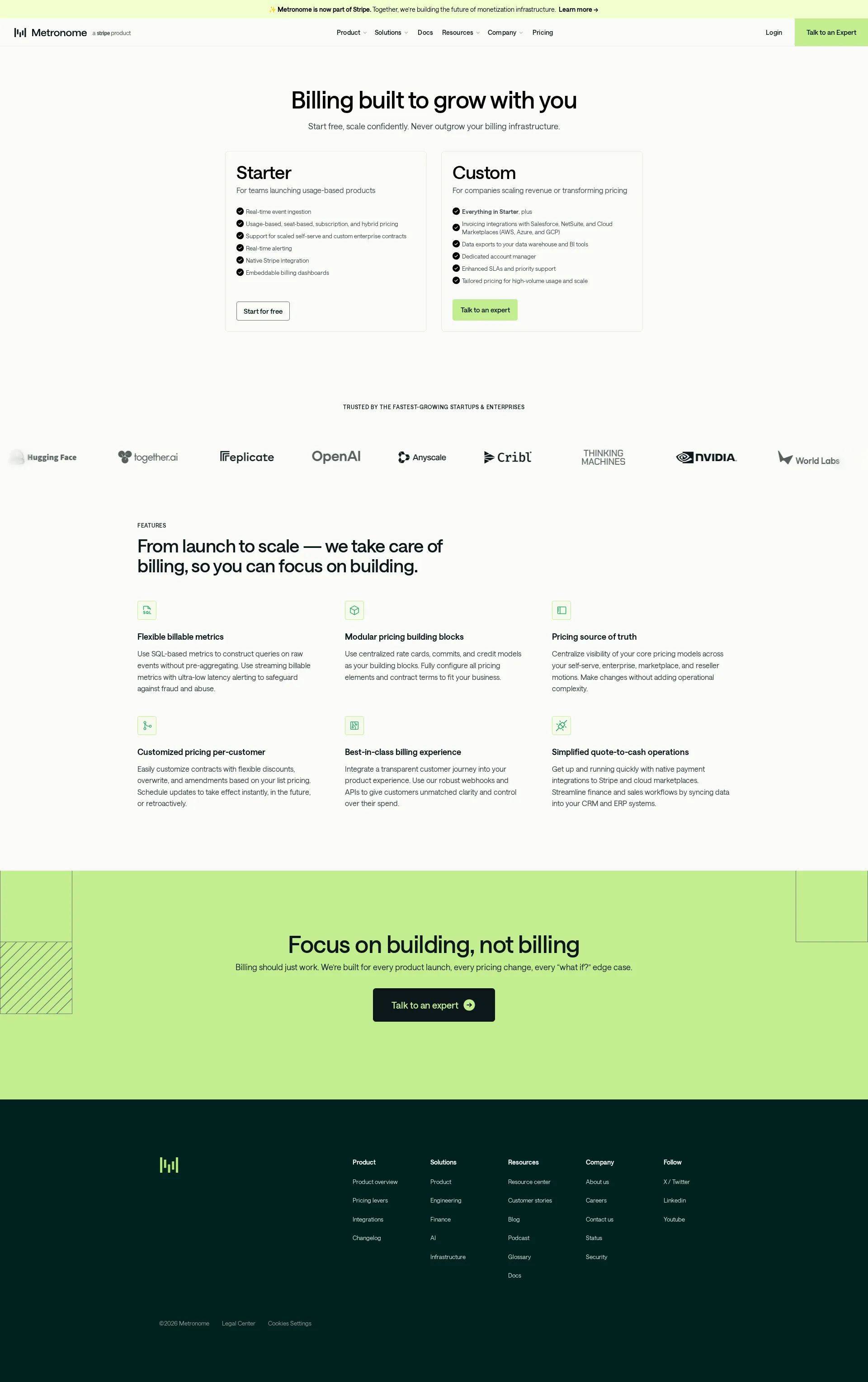 Metronome pricing page screenshot