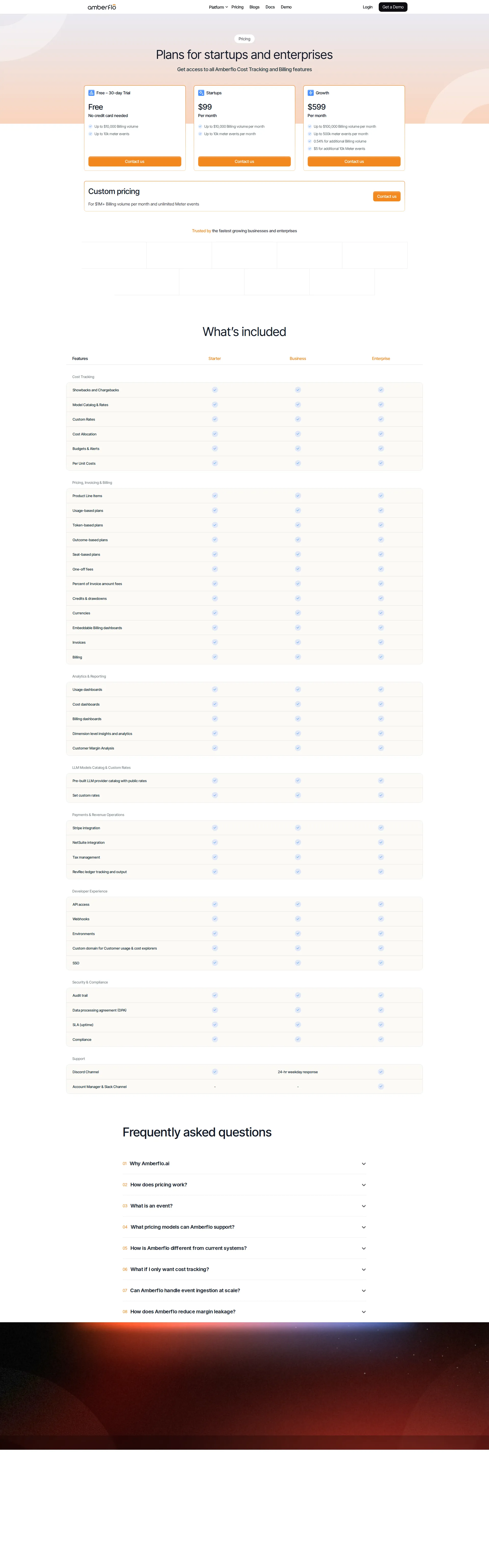 Amberflo pricing page screenshot