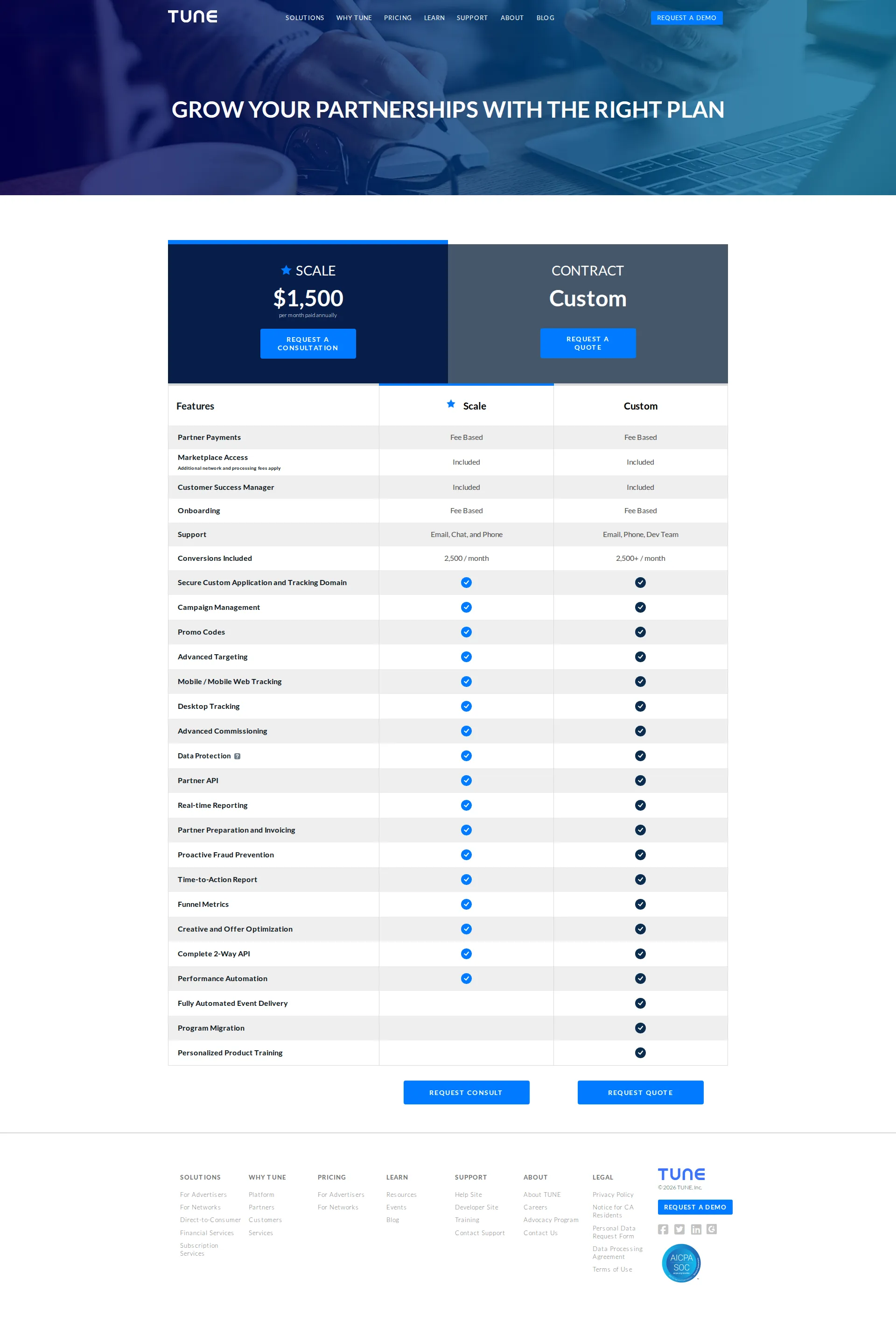 Tune pricing page screenshot