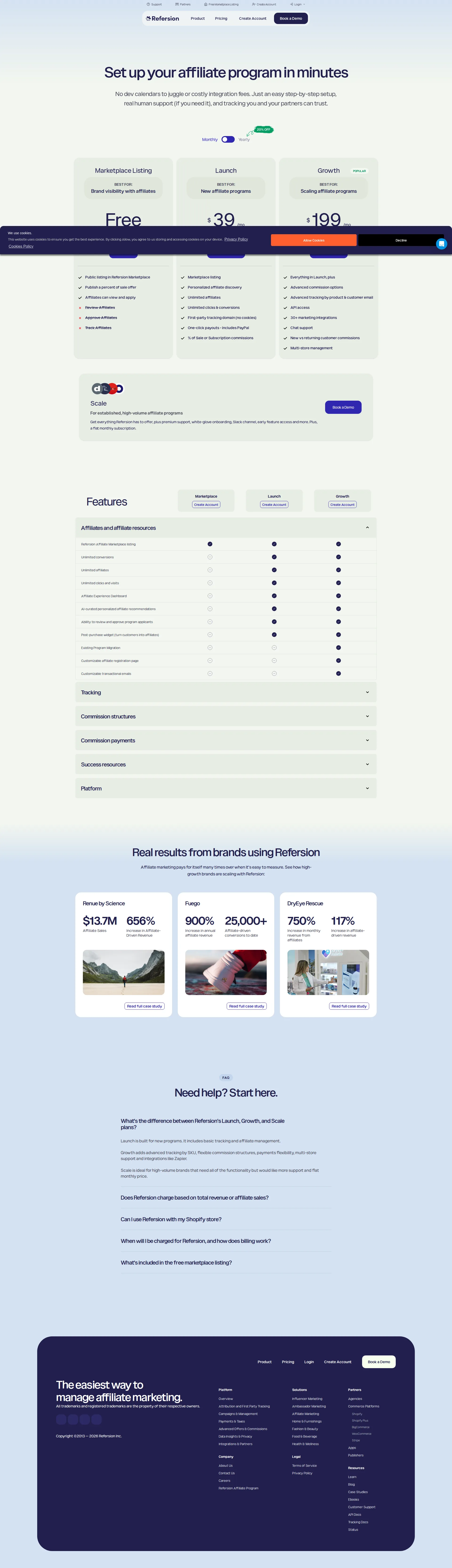 Refersion pricing page screenshot