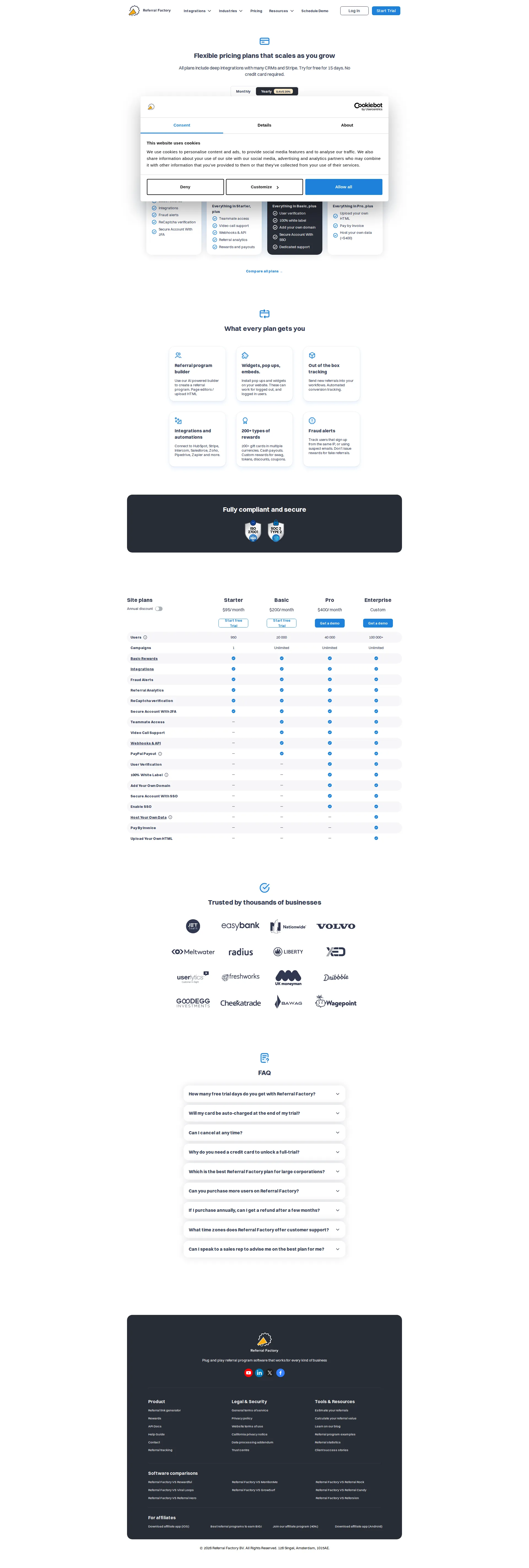 Referral Factory pricing page screenshot