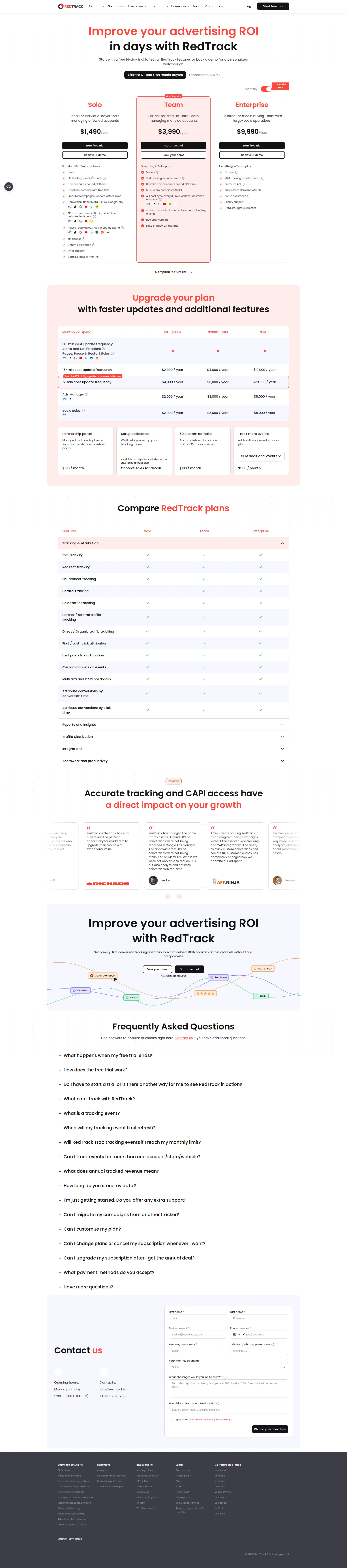 RedTrack pricing page screenshot
