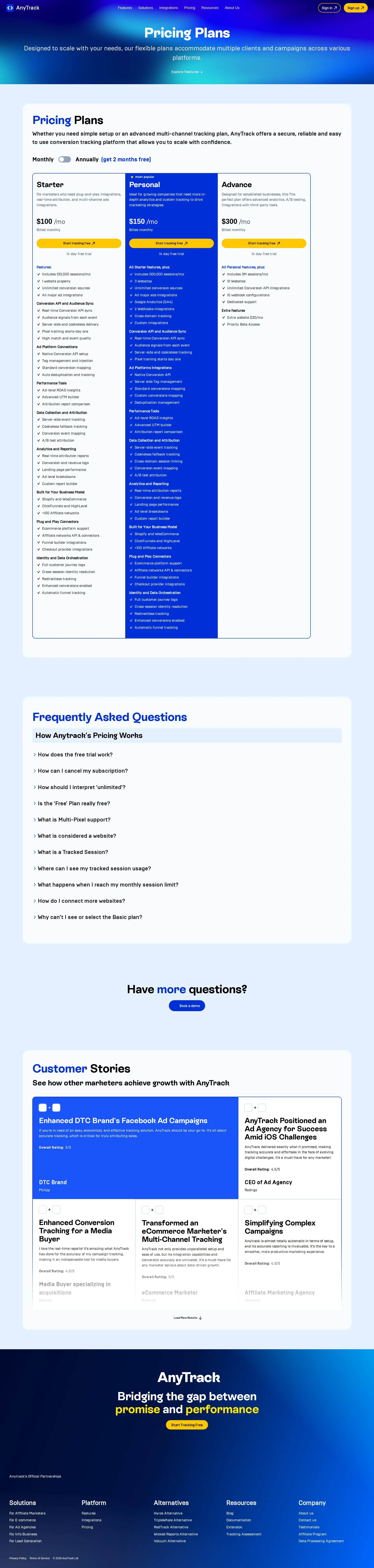 AnyTrack pricing page screenshot
