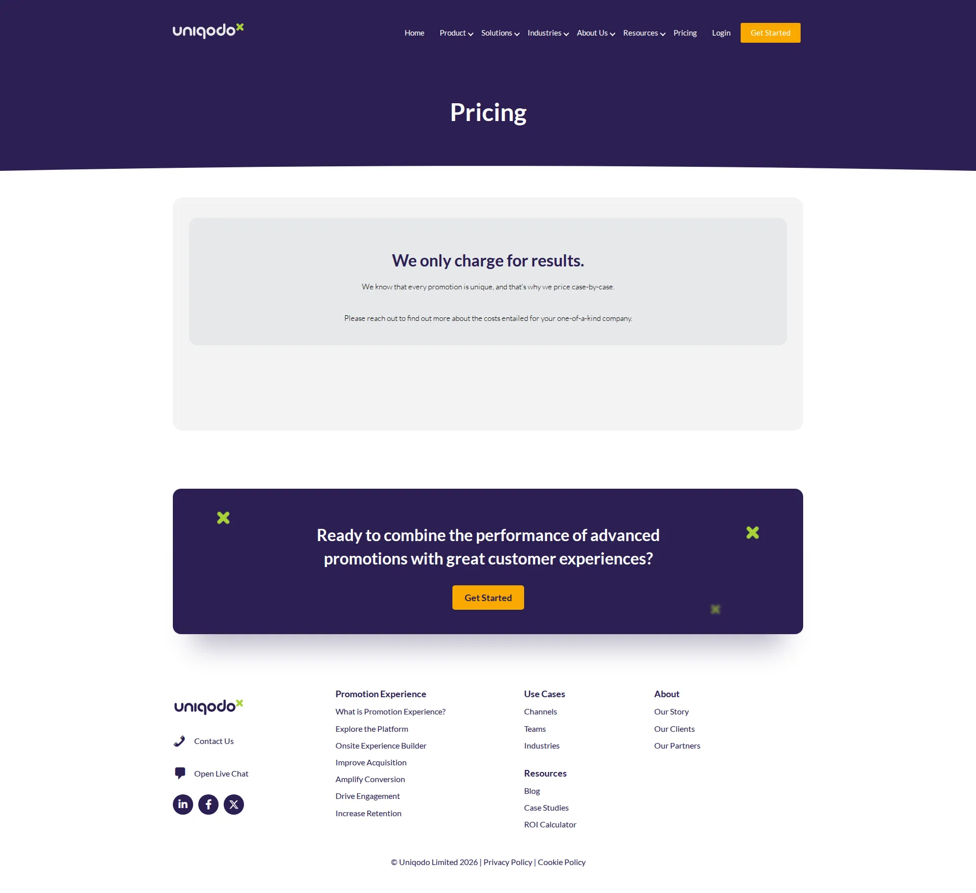 Uniqodo pricing page screenshot