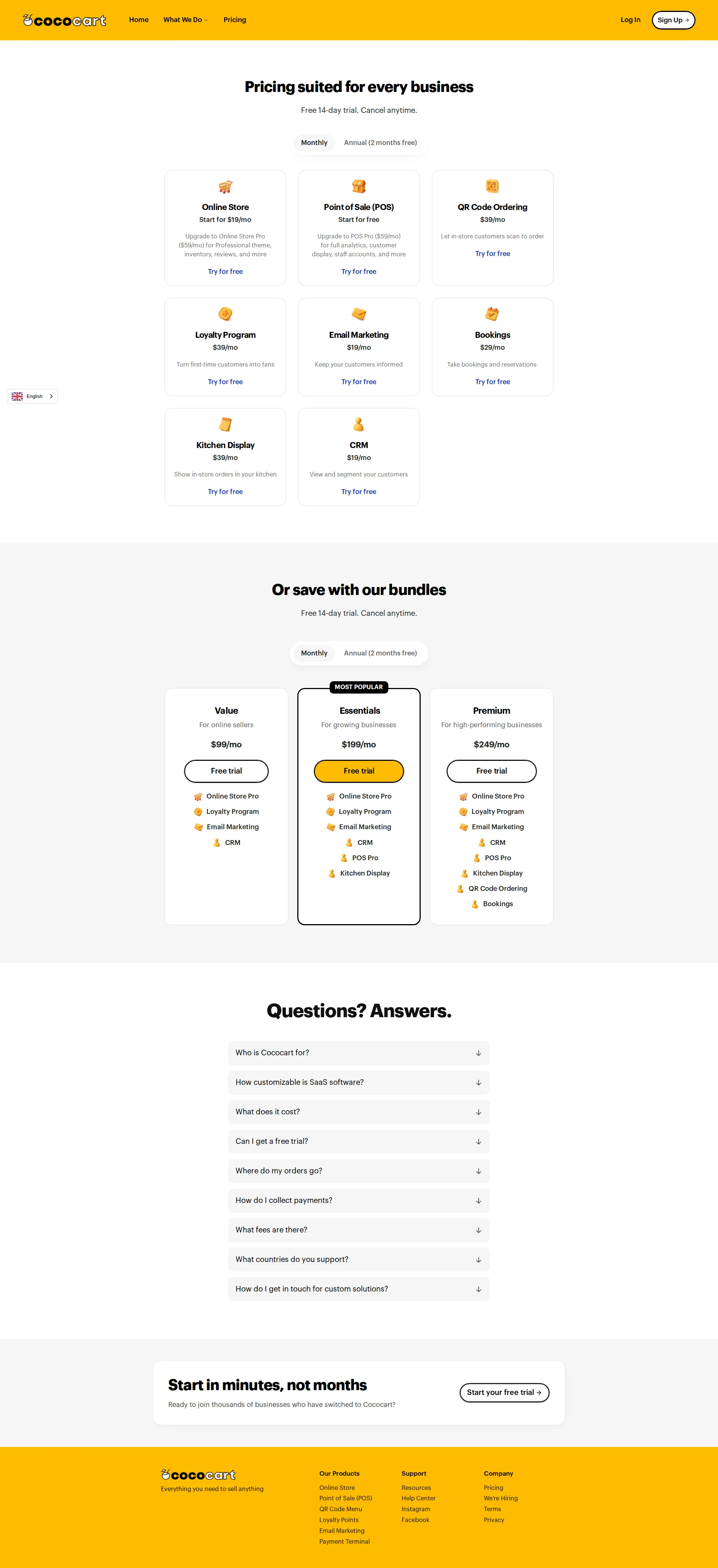 Cococart pricing page screenshot