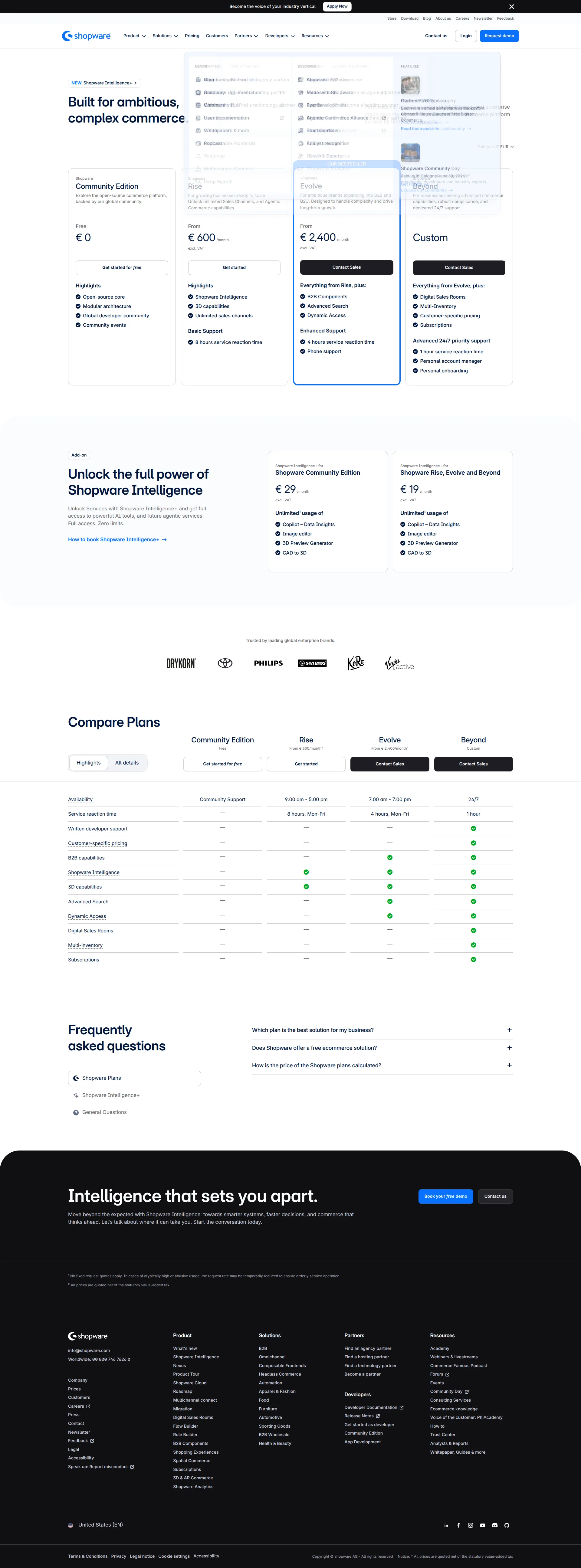 Shopware pricing page screenshot
