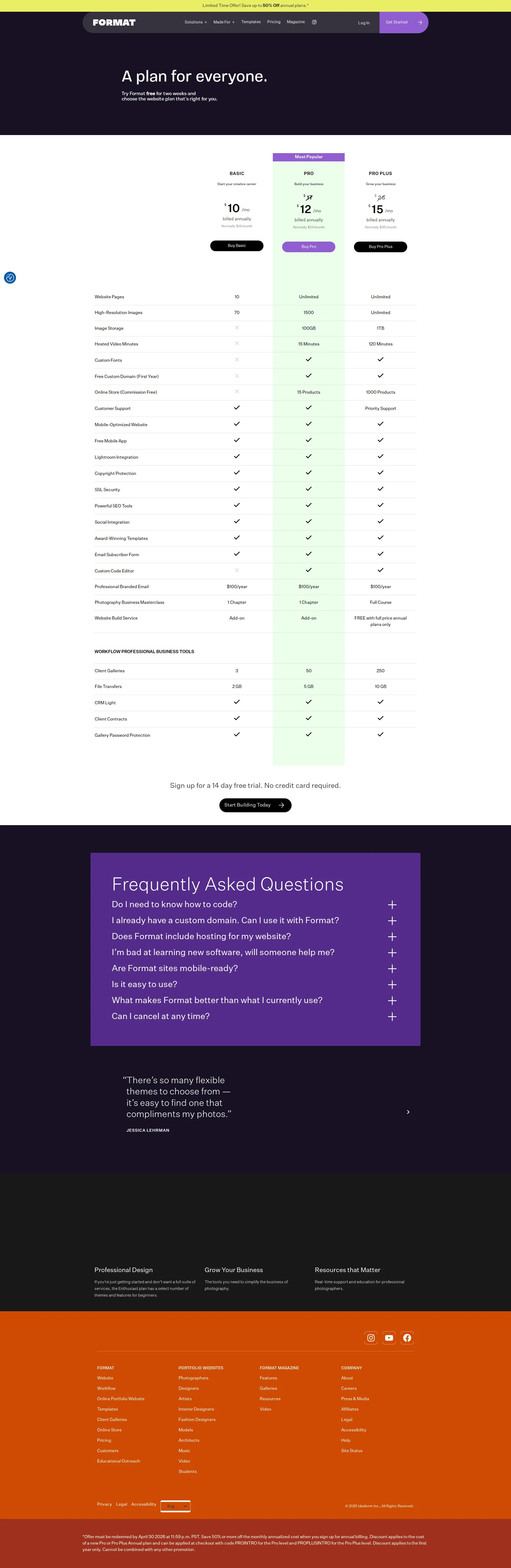 Format pricing page screenshot