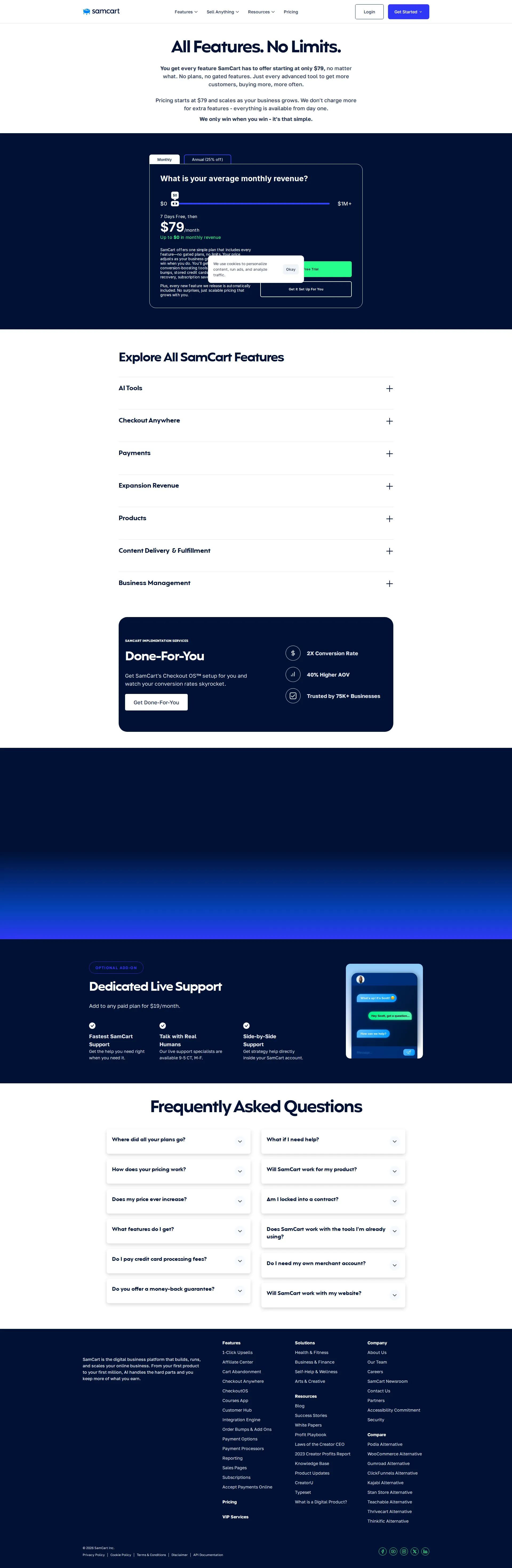 SamCart pricing page screenshot