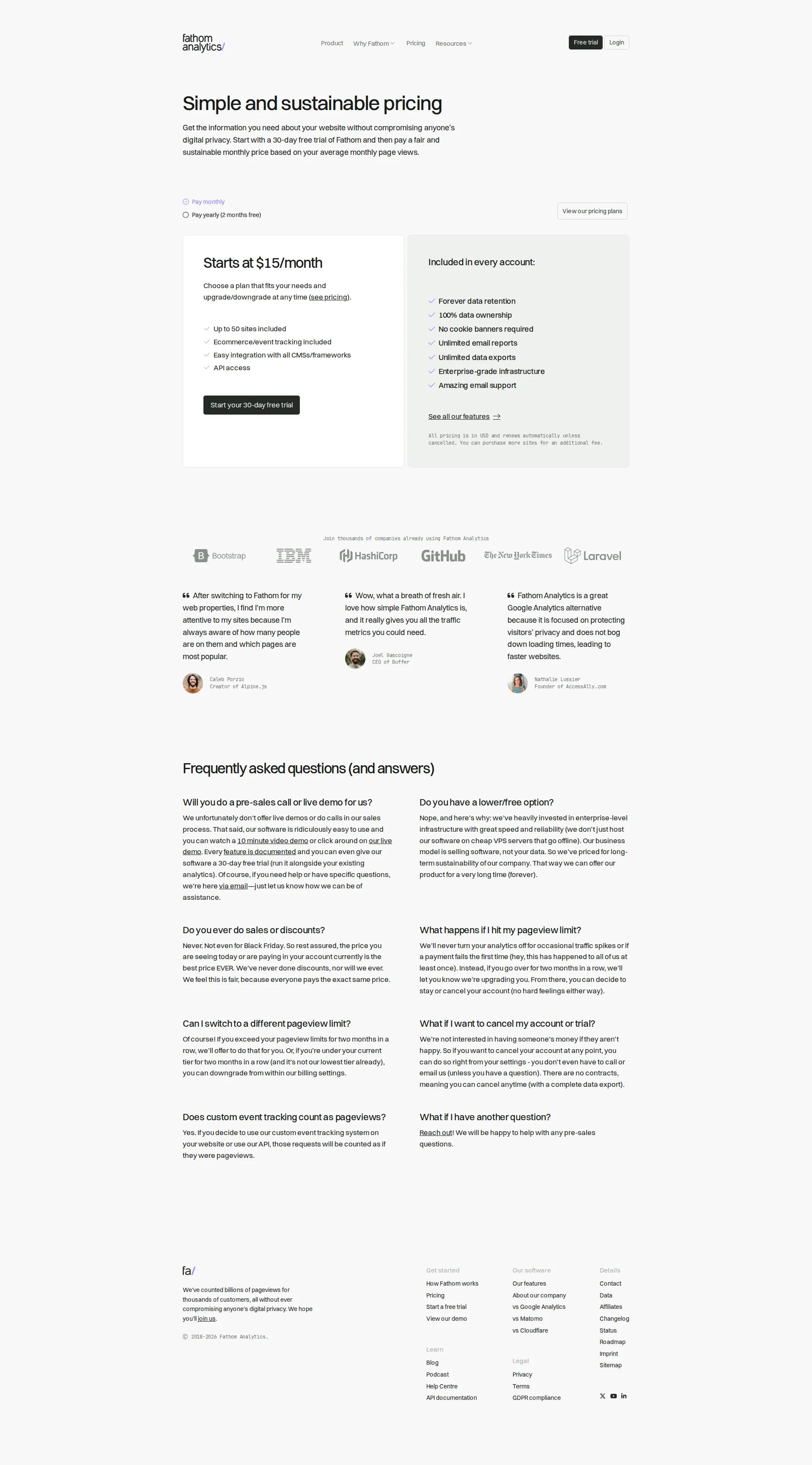 Fathom pricing page screenshot