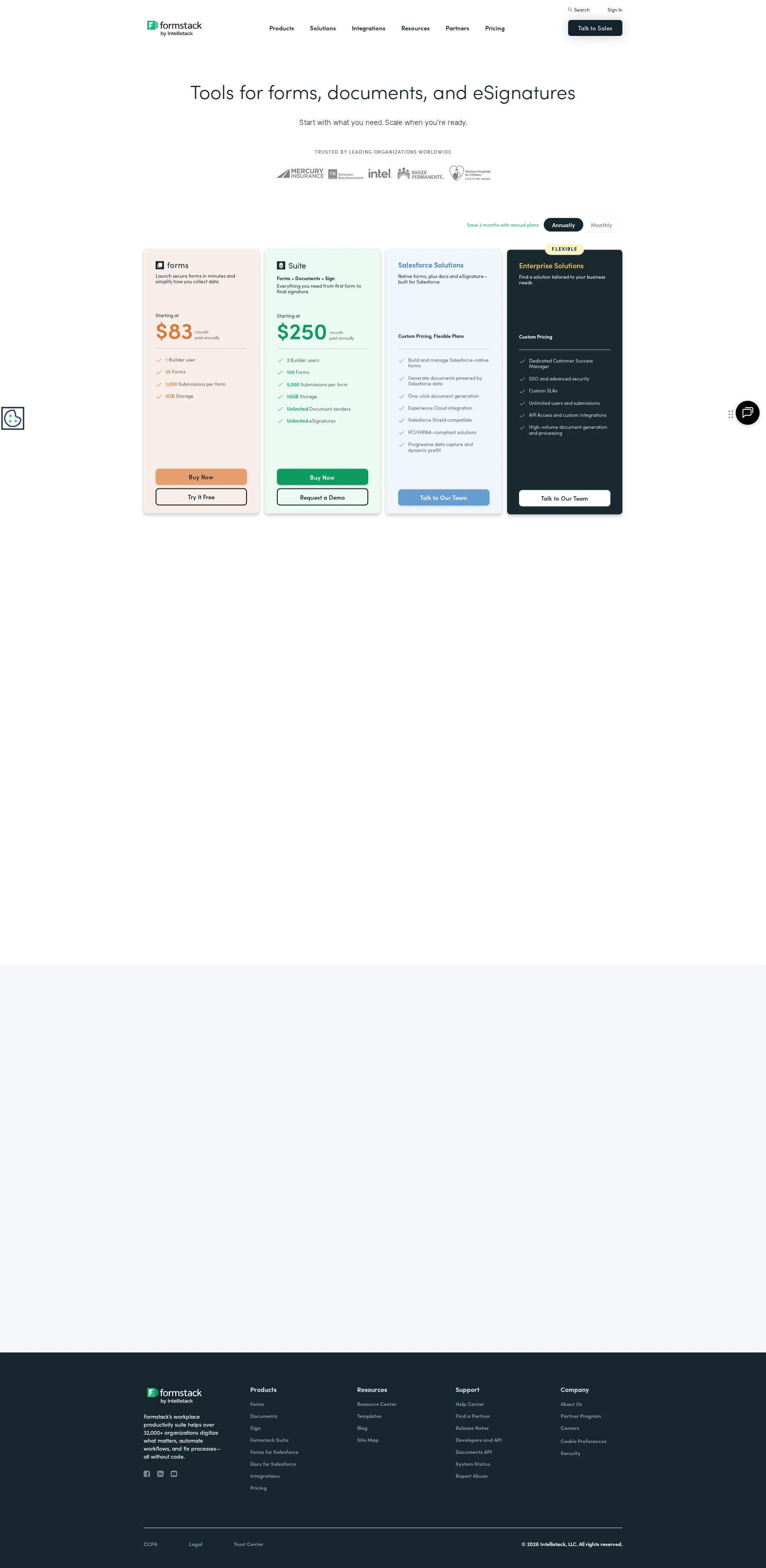 Formstack pricing page screenshot