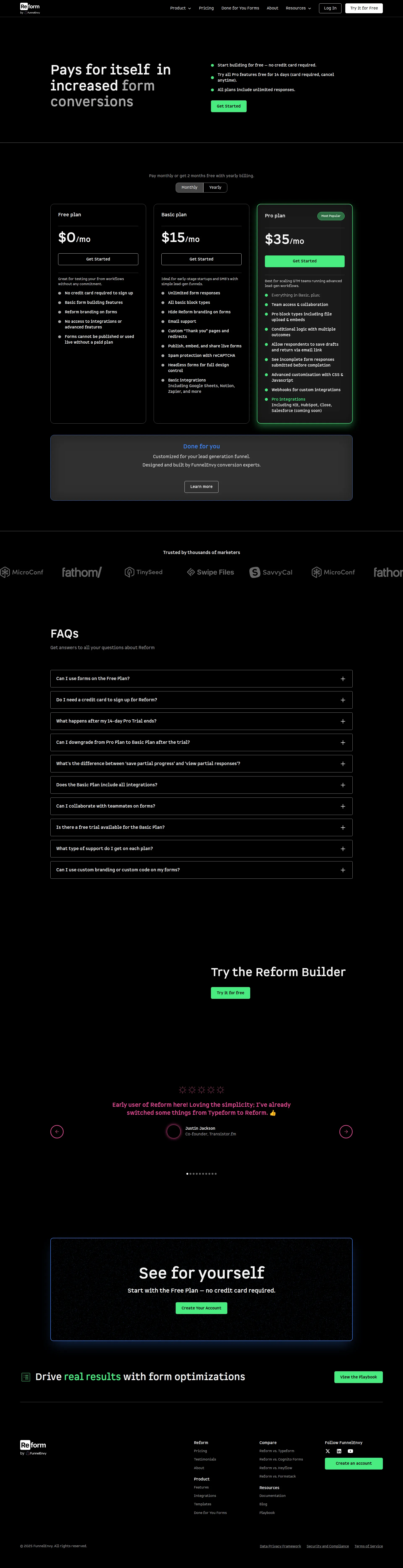 Reform pricing page screenshot