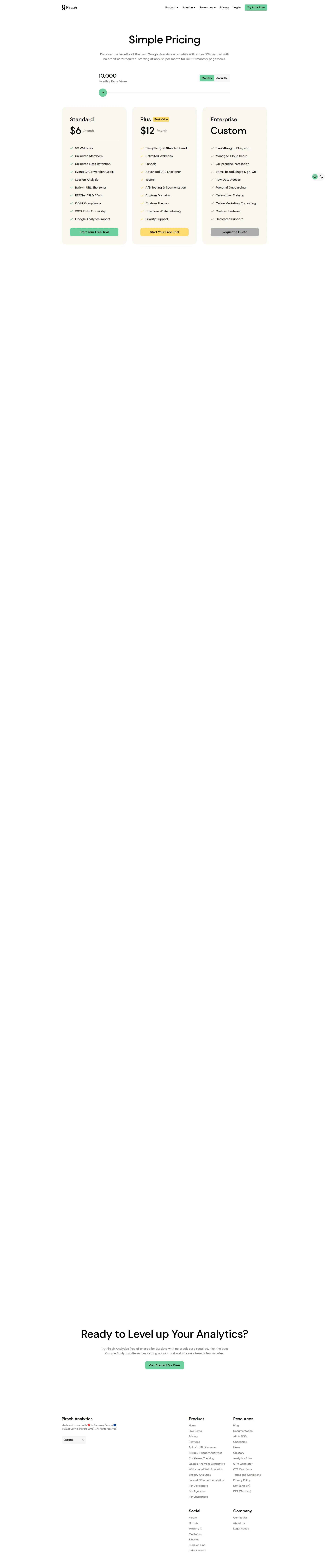 Pirsch pricing page screenshot