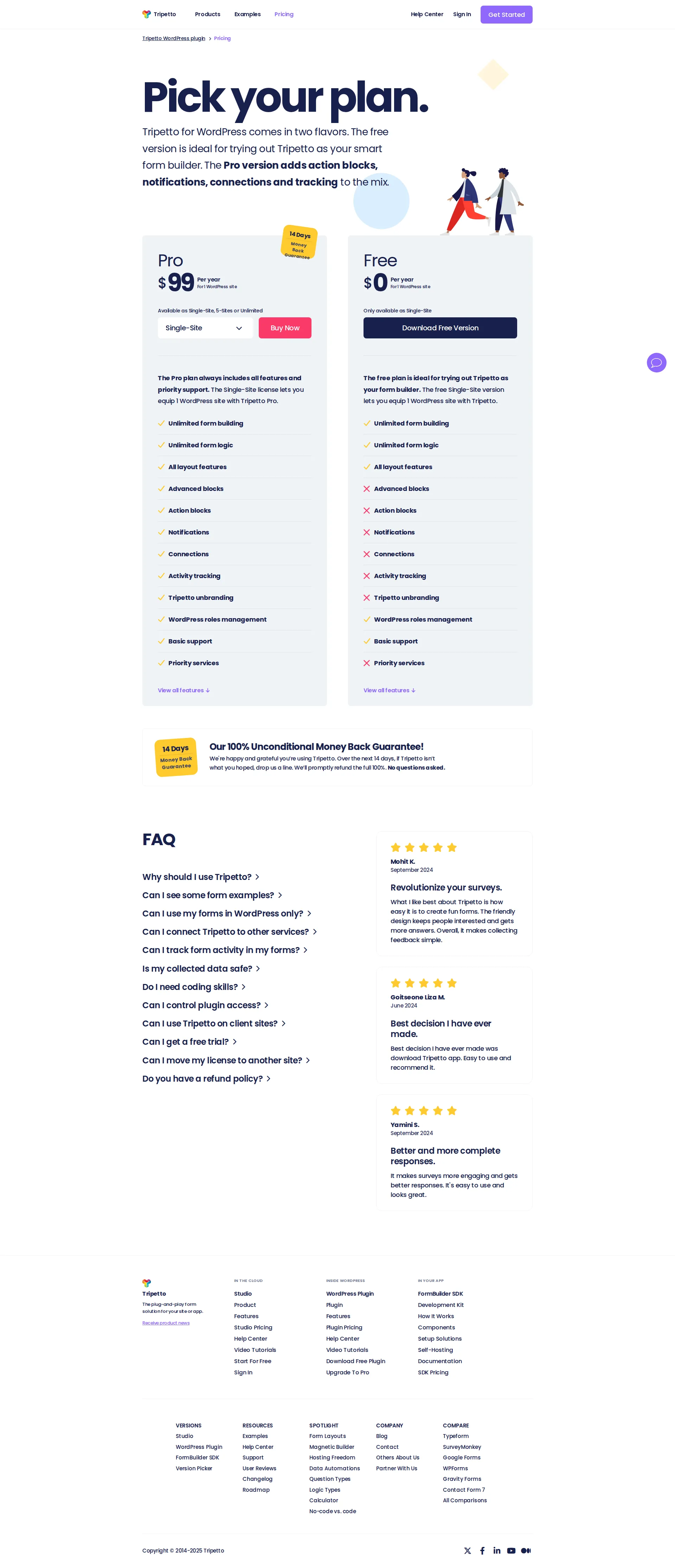Tripetto pricing page screenshot
